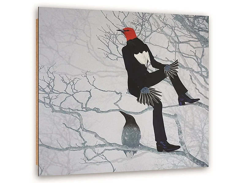 Tableau homme oiseau des bois - 80 x 80 cm