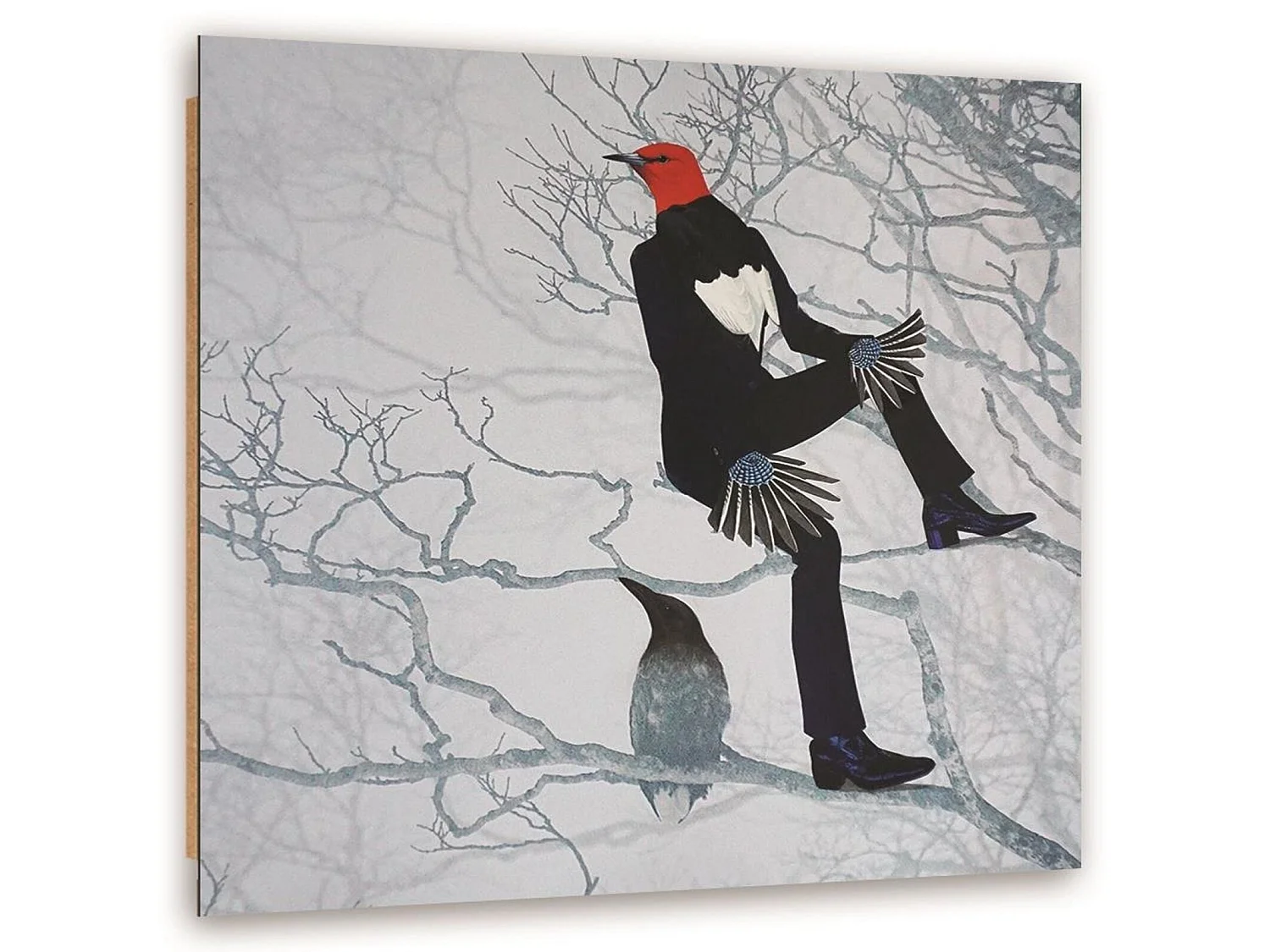 Tableau homme oiseau des bois - 80 x 80 cm