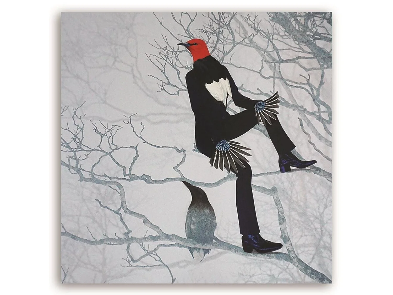 Tableau homme oiseau des bois - 80 x 80 cm