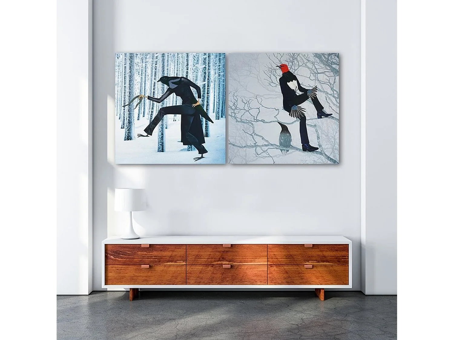Tableau homme oiseau des bois - 80 x 80 cm
