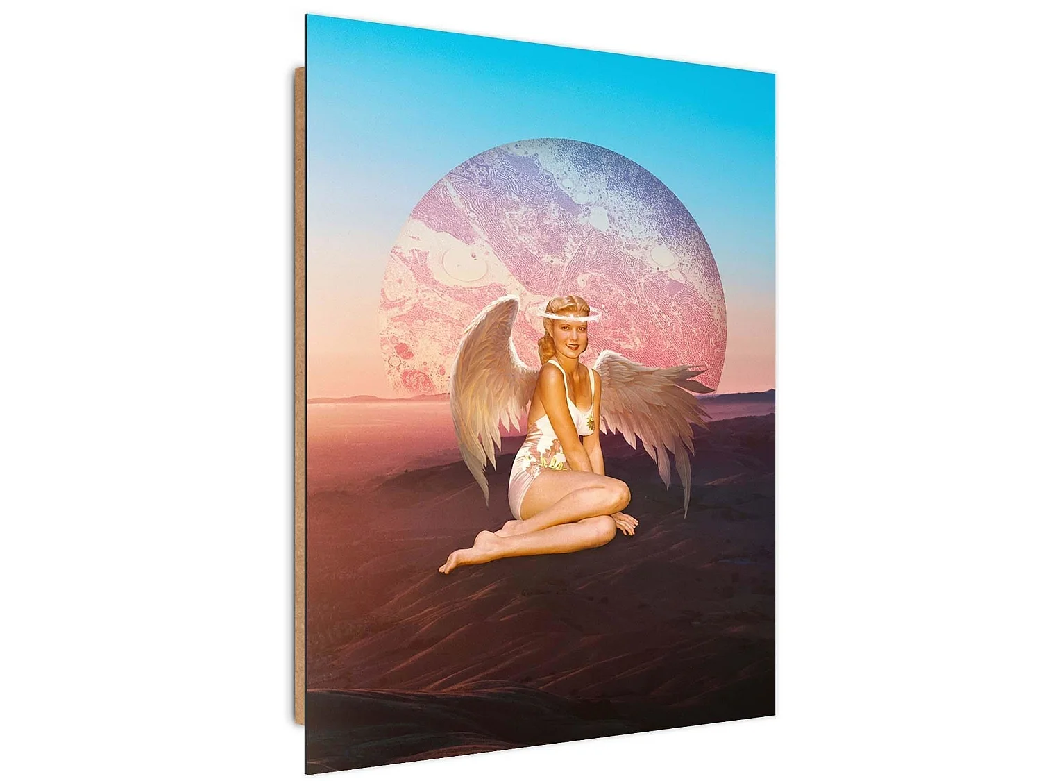 Tableau bois femme ange - 50 x 70 cm