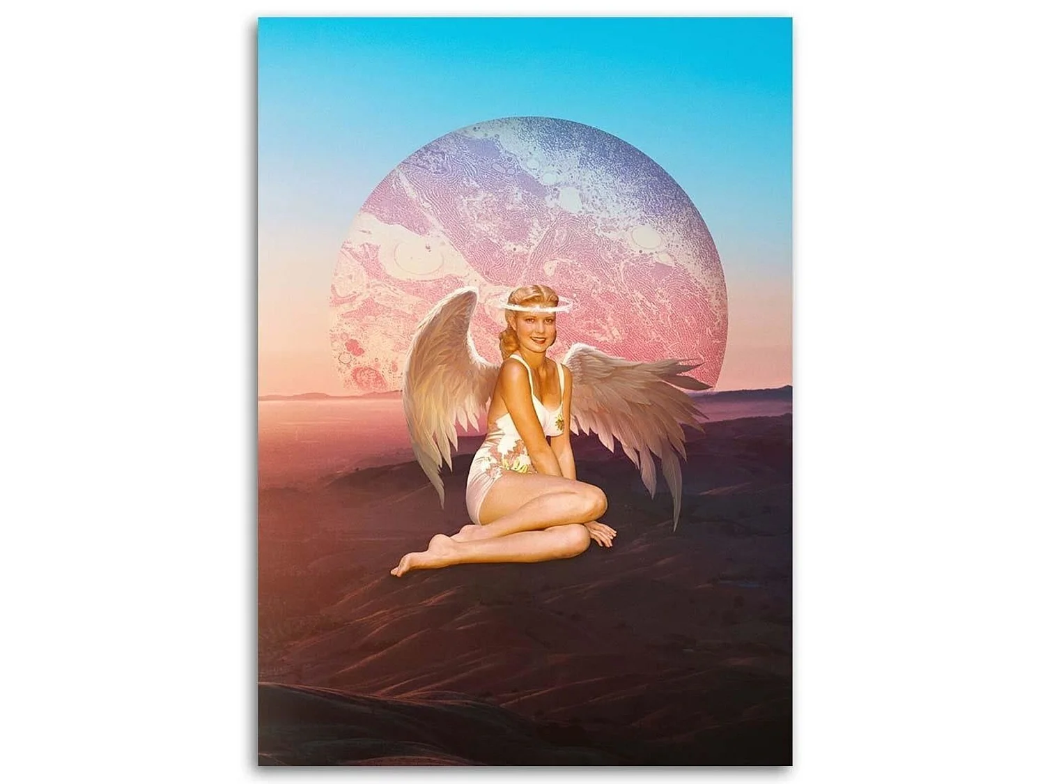 Tableau bois femme ange - 50 x 70 cm