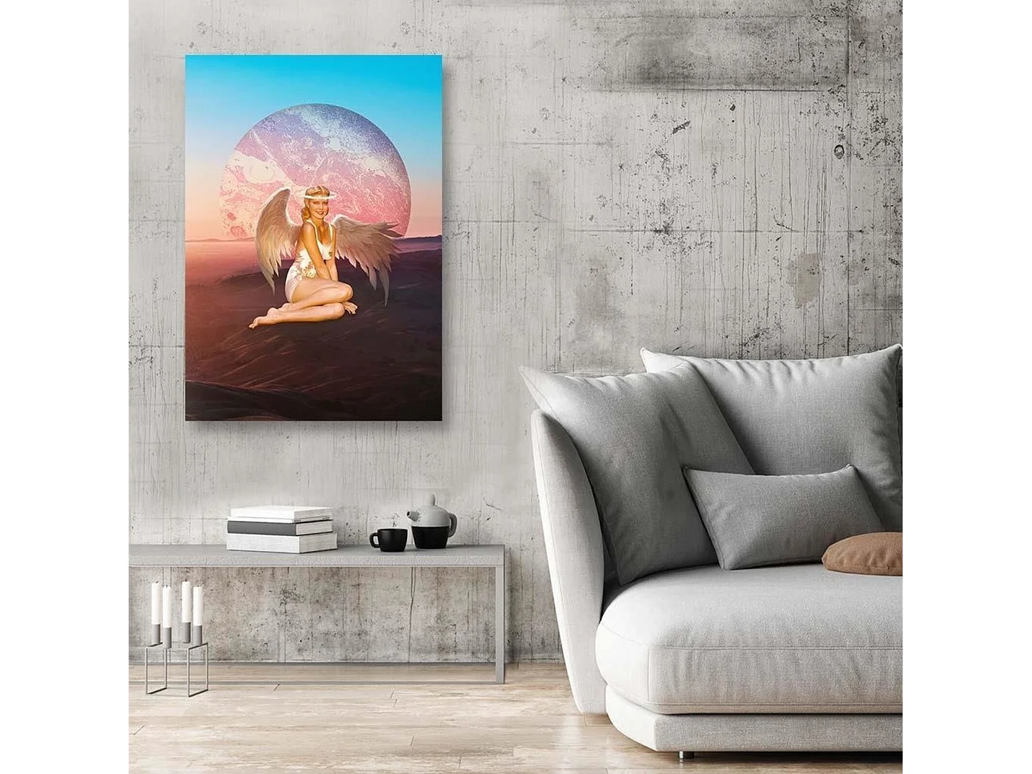 Tableau bois femme ange - 50 x 70 cm
