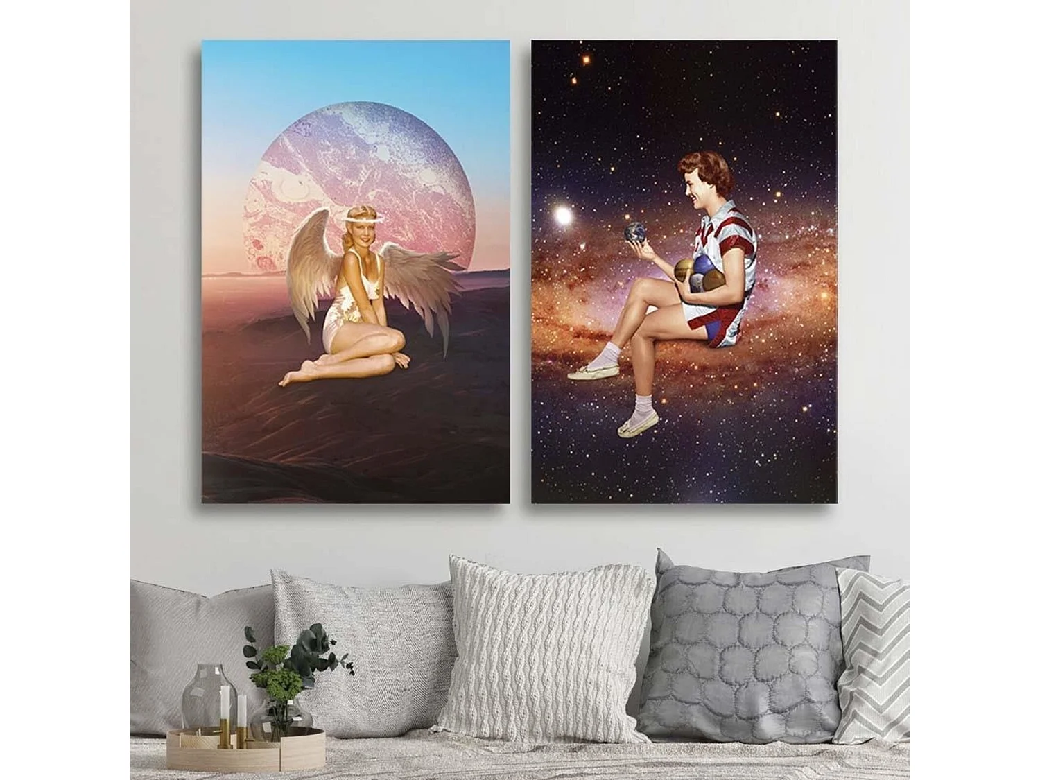 Tableau bois femme ange - 50 x 70 cm