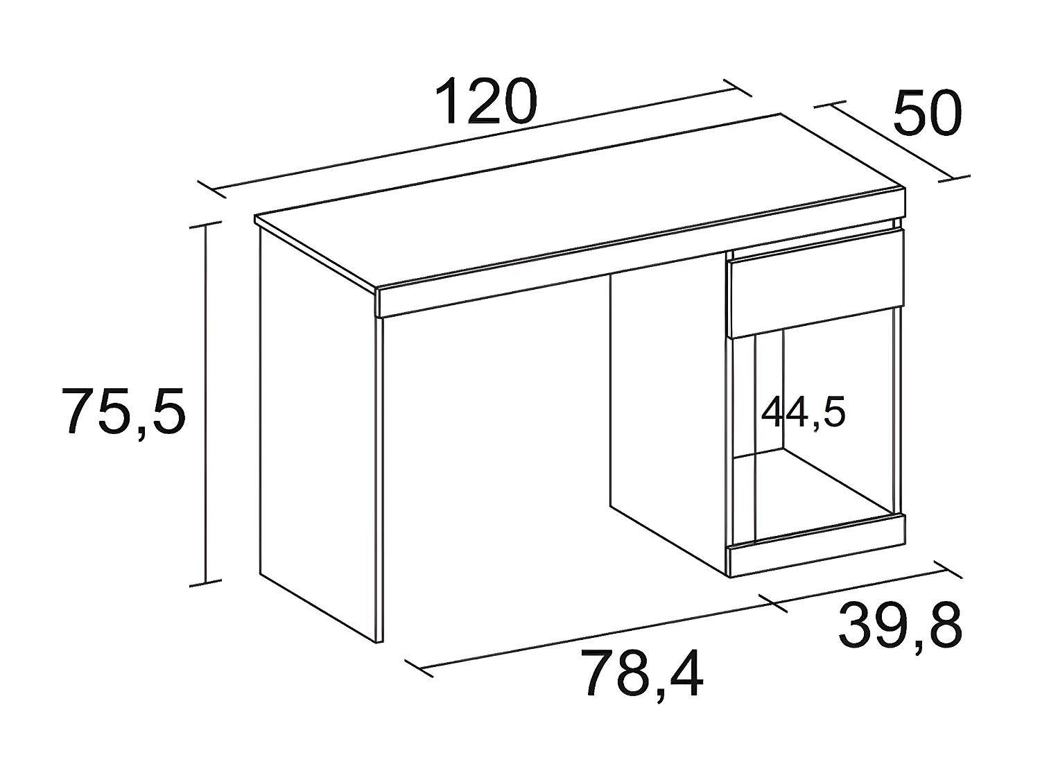 Bureau Leni 1 lade Wit, 120 x 50 x 75,5 cm