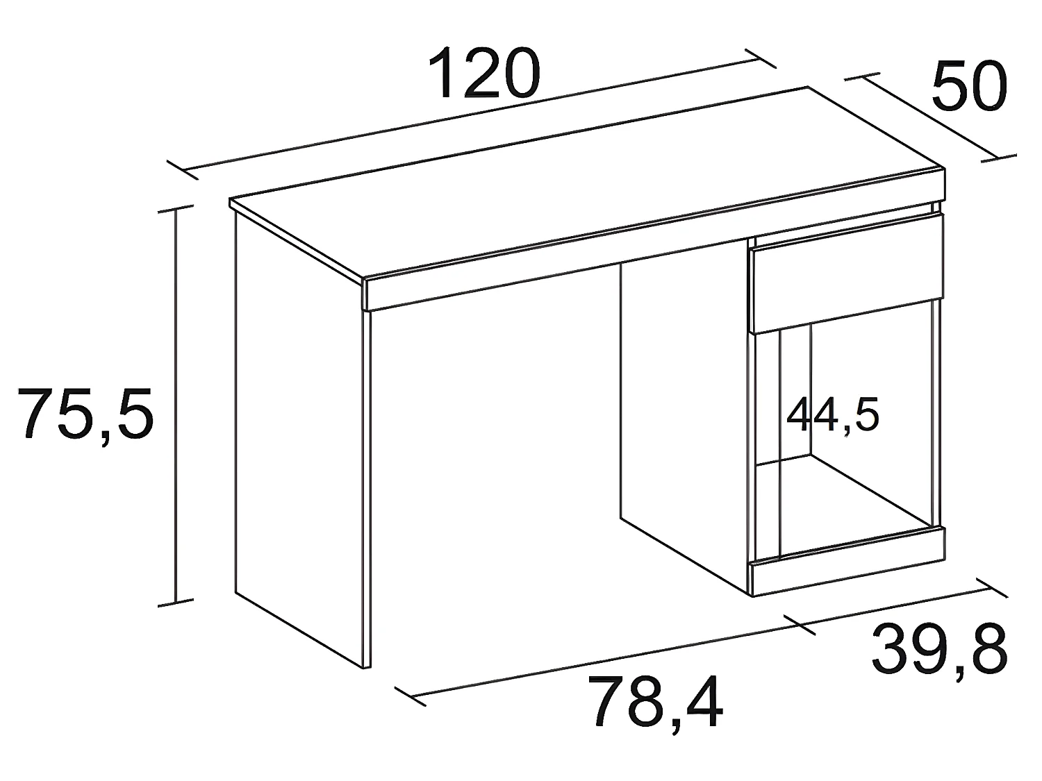 Bureau Leni 1 lade Wit, 120 x 50 x 75,5 cm