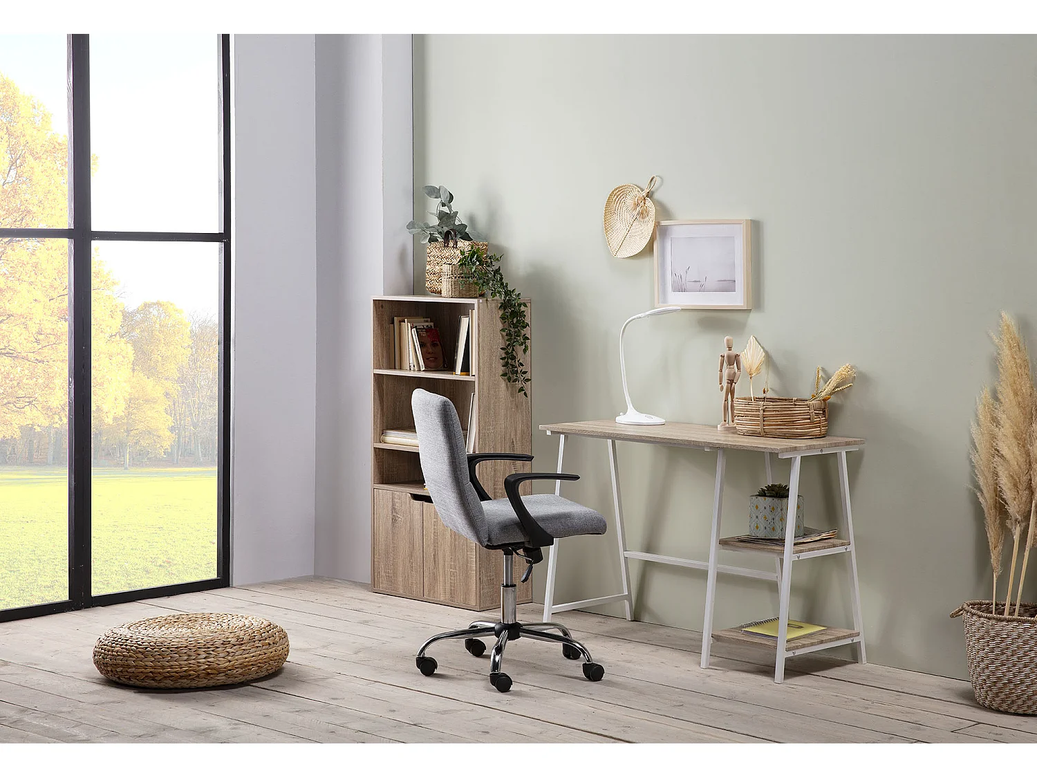 Bureau Lisboa Blanc, Table pour PC, Style Industriel, 105 cm Longueur