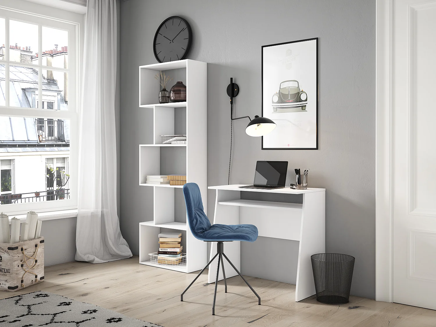 Bureau Nilson 1 Niche Couleur Blanc, 80 cm Longueur
