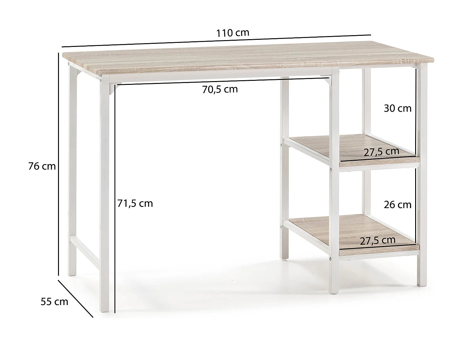 Biurko Colummn Bureau Colón Blanc, Stół na PC, 2 Półki, Styl Przemysłowy, Długość 110 cm.