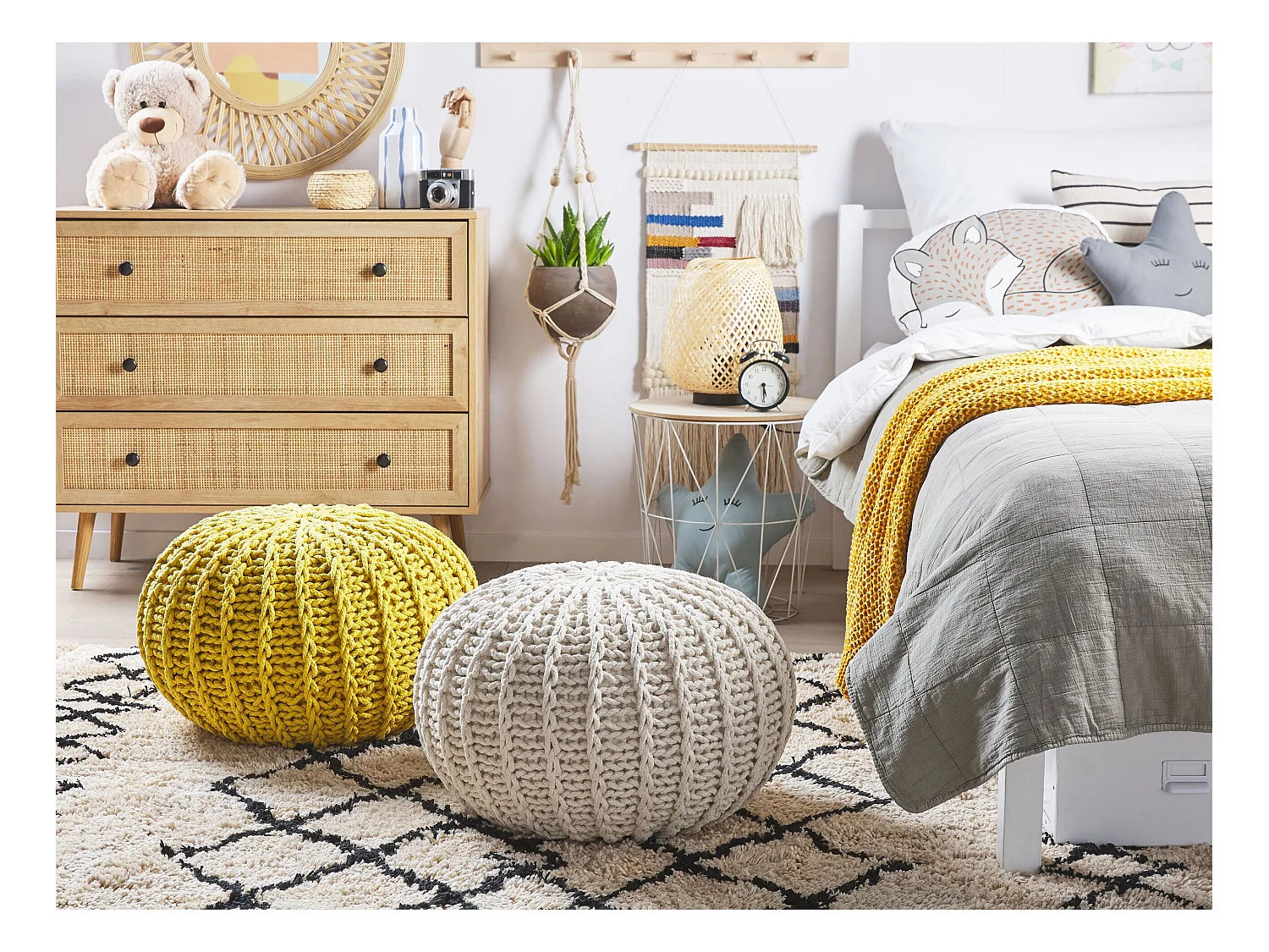 Pouf CONRAD Baumwolle Beige 50 cm 50 cm 35 cm