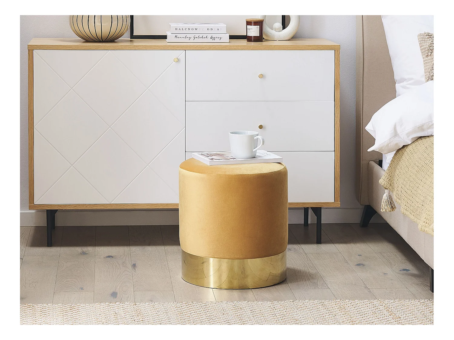 Puf SOPHIA Terciopelo Mostaza 39 cm 39 cm 40 cm