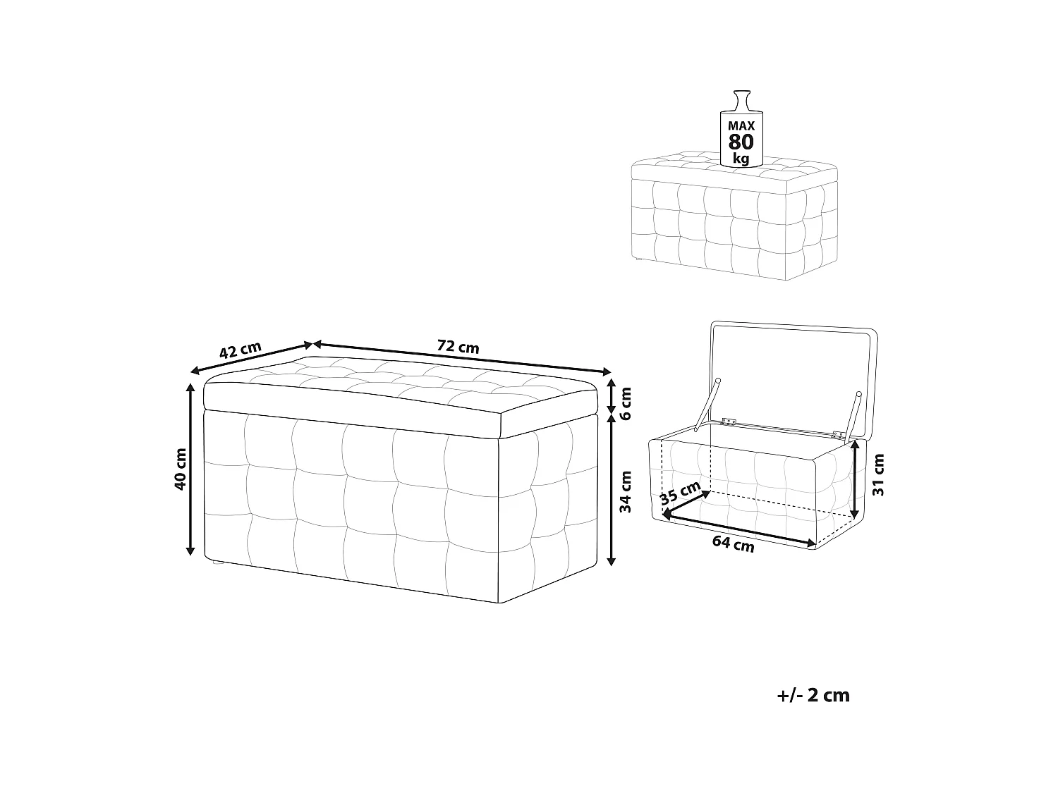 Hocker mit Stauraum Deckel Kunstleder weiß Bettbank Truhe Modern Michigan
