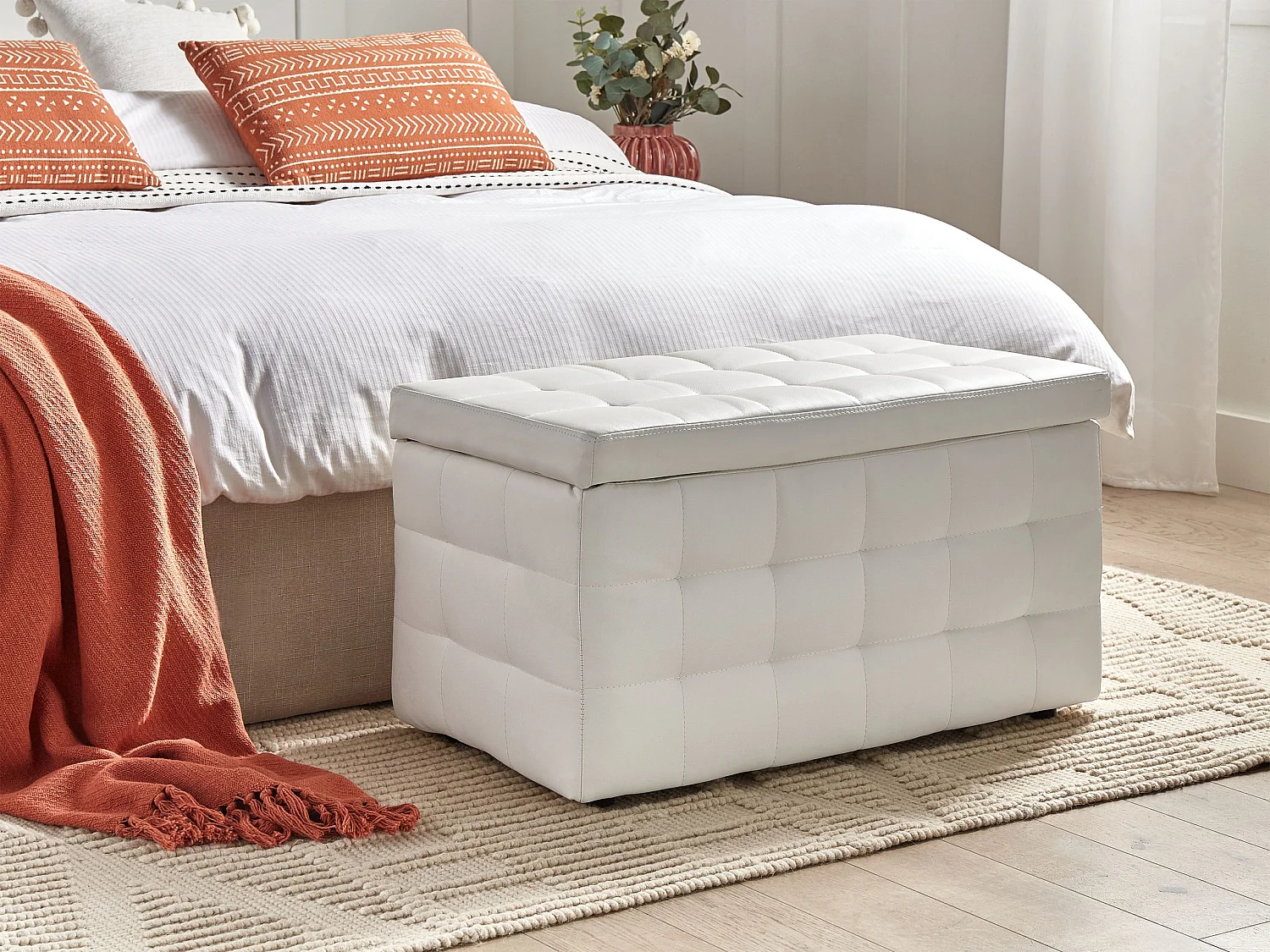 Pouf de rangement MICHIGAN Cuir PU Blanc