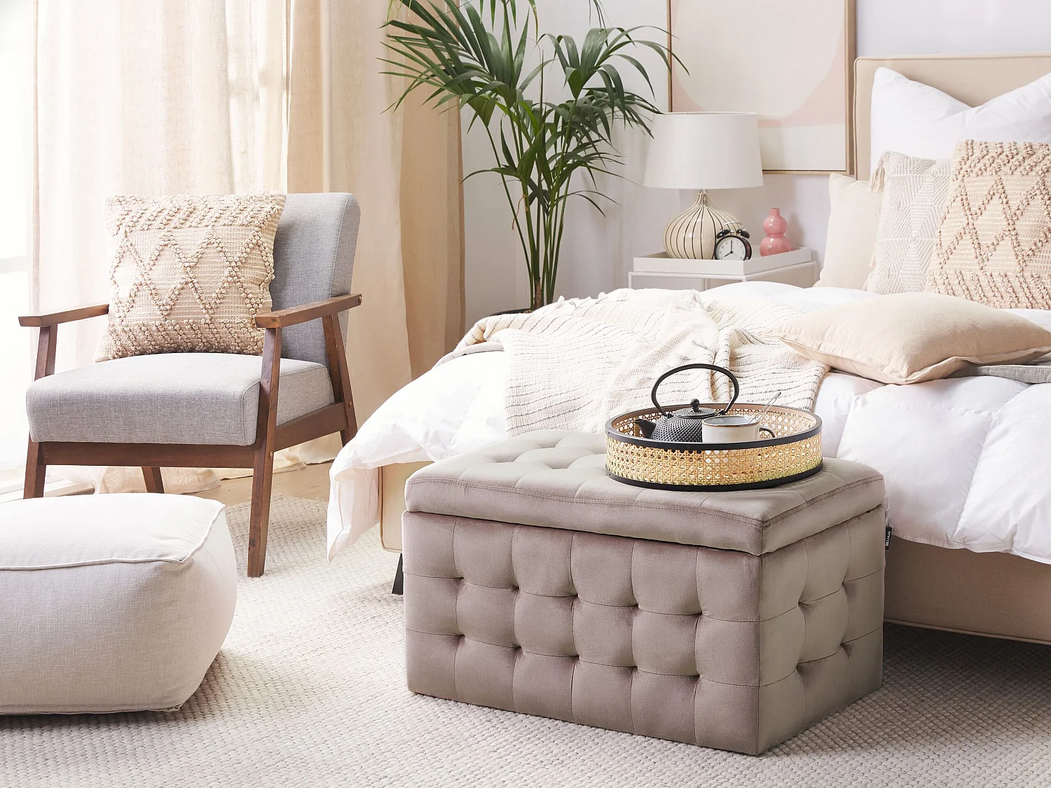 Repousa-pés com arrumação MICHIGAN Veludo Rosa