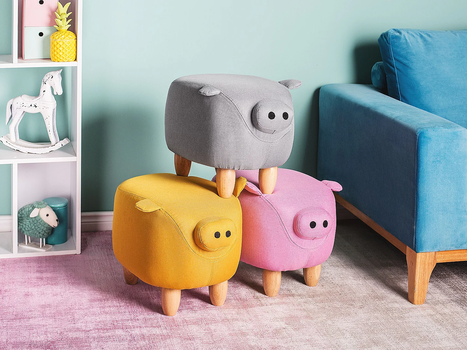 Pouf animaletto in tessuto grigio chiaro animaletto PIGGY