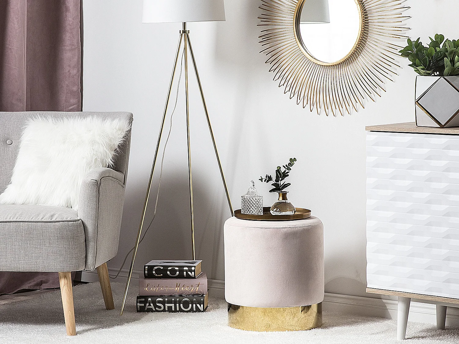 Pouf SOPHIA Velours Rose