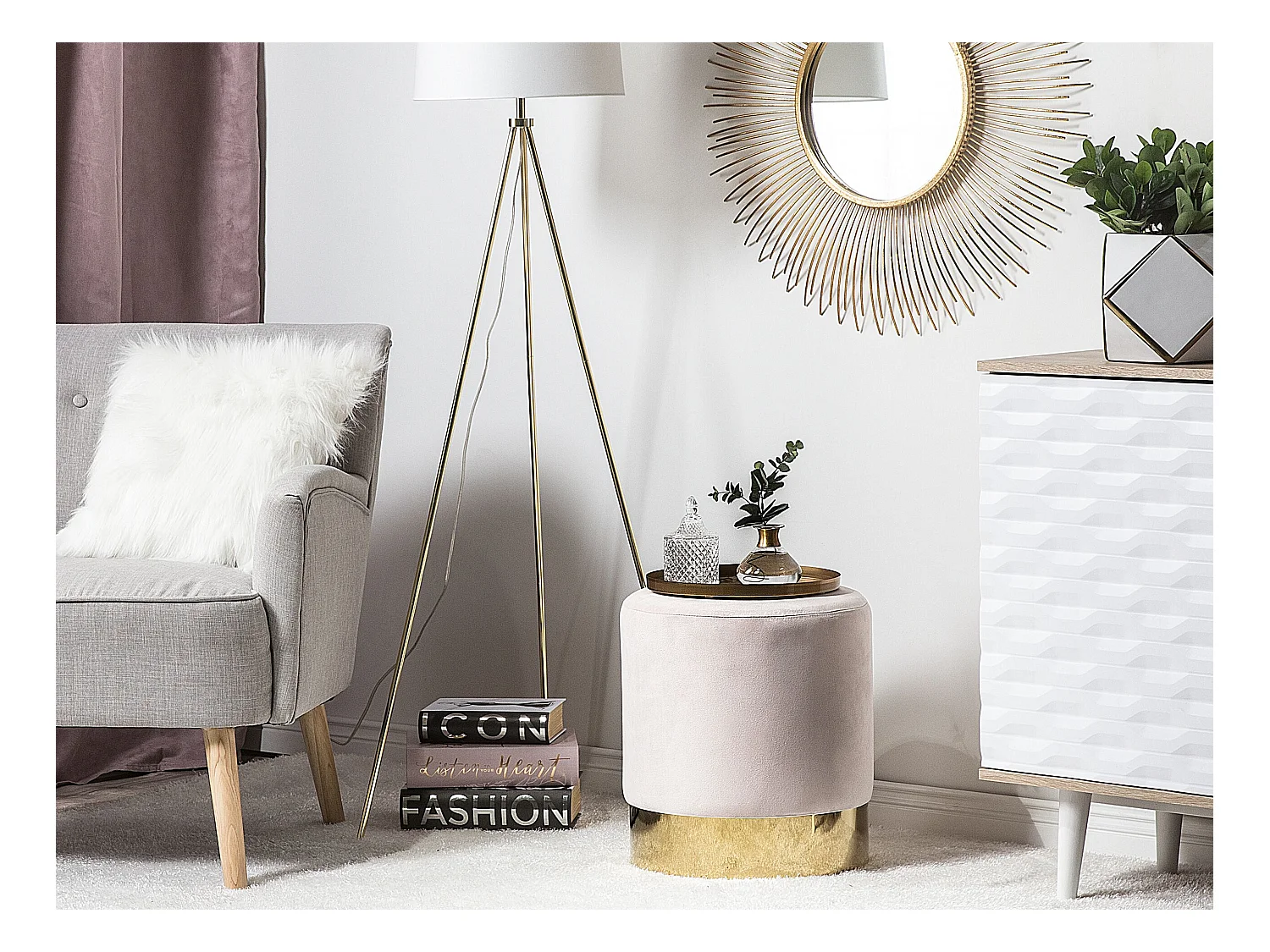 Puf SOPHIA Terciopelo Rosa 39 cm 39 cm 40 cm