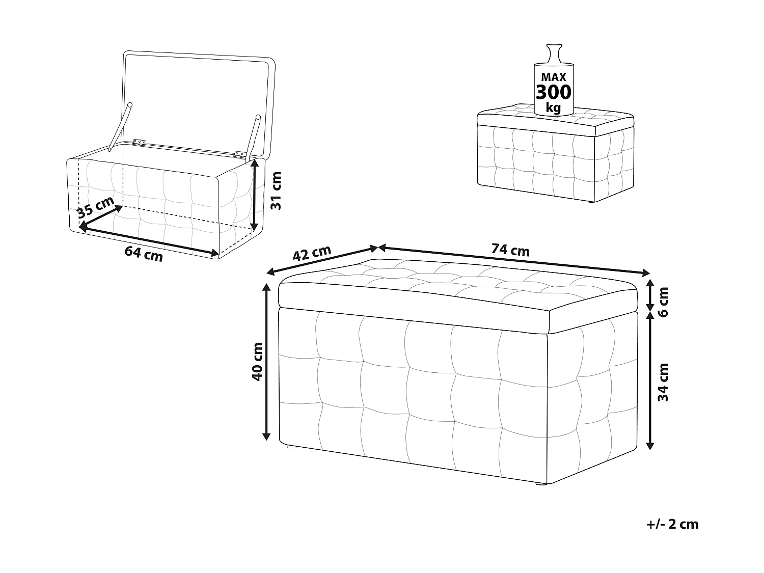 Opbergpoef MICHIGAN Kunstleer Zwart