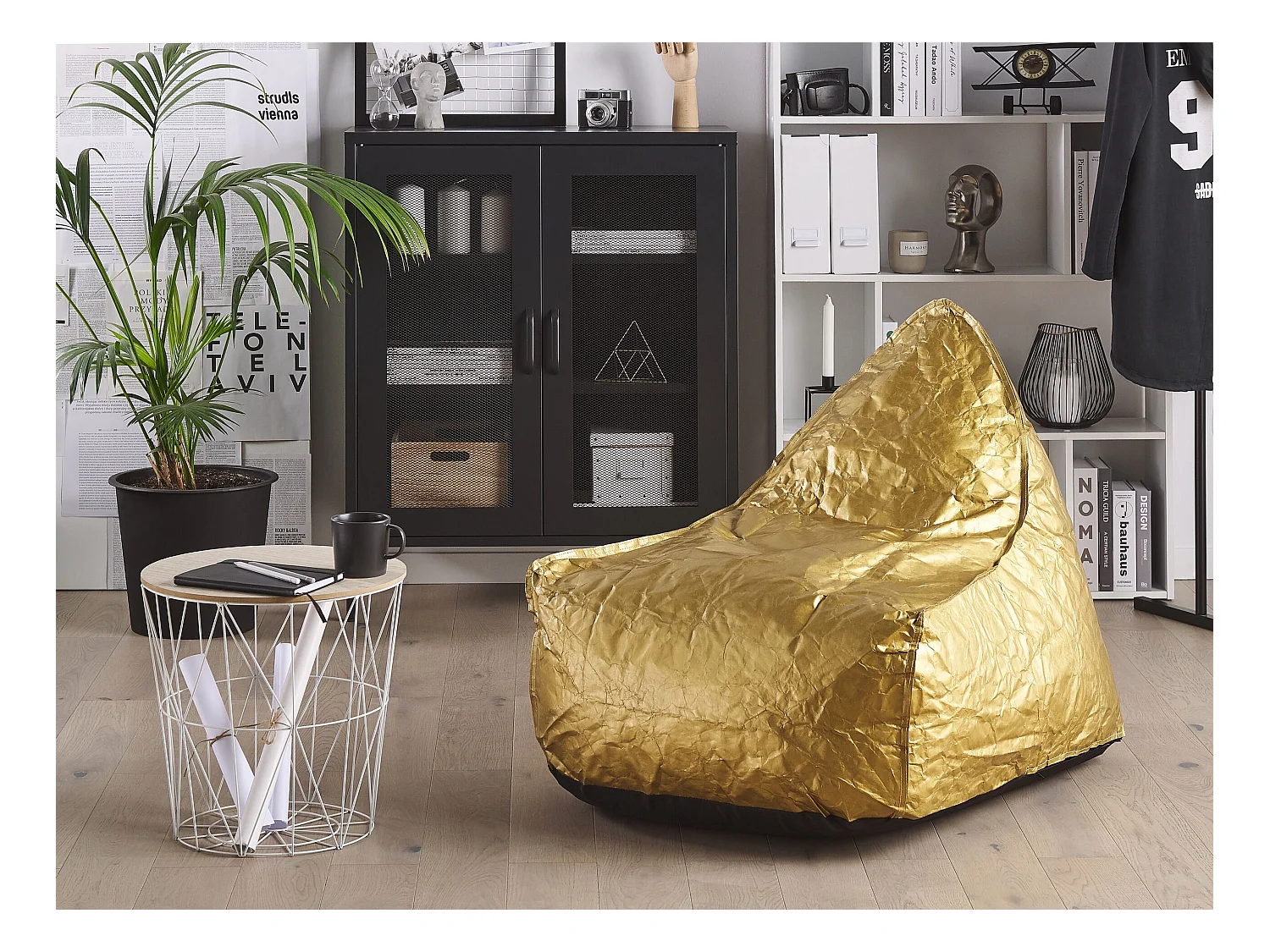 Trendy Sitzsack mit EPS Kugeln Folien-Optik Kunststoff gold Drop