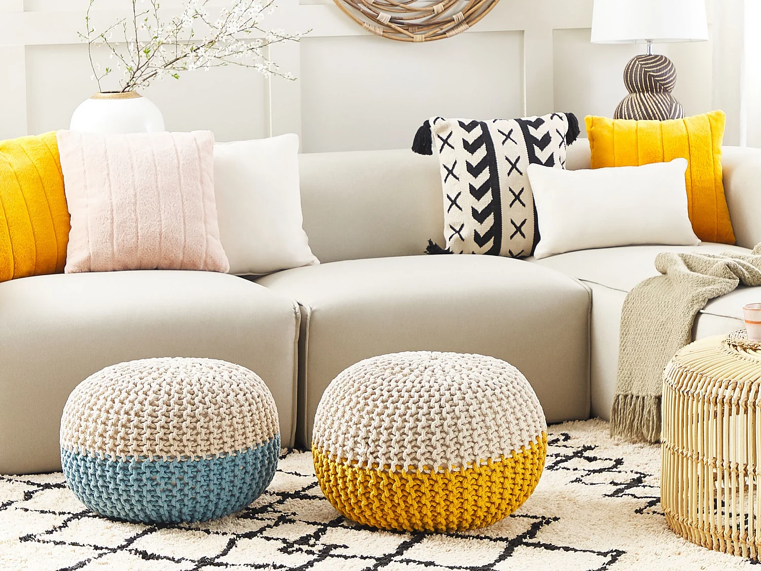 Pouf CONRAD Coton Jaune 50 cm 50 cm 35 cm