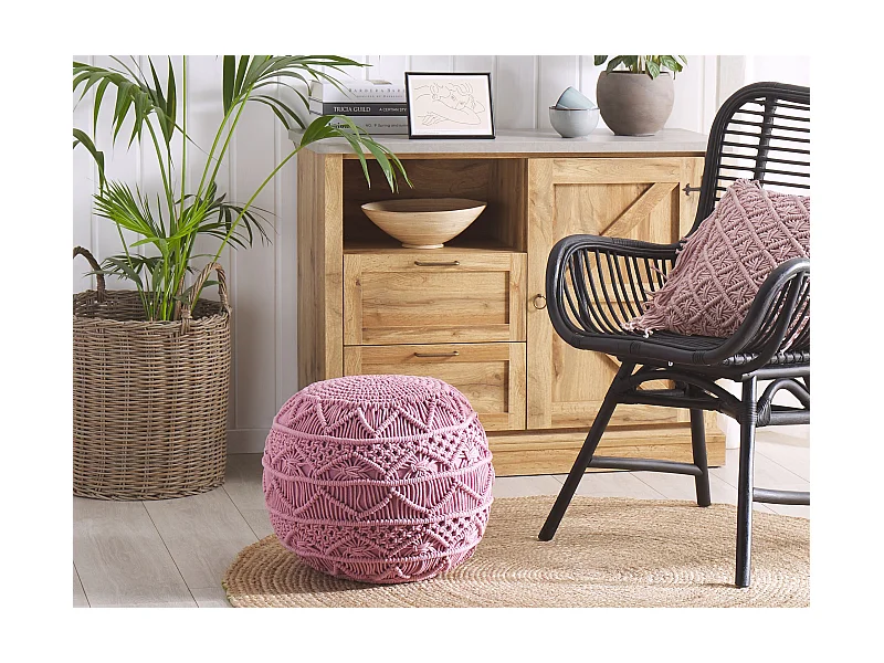 Pouf Macramé KAYSERI Coton Rose