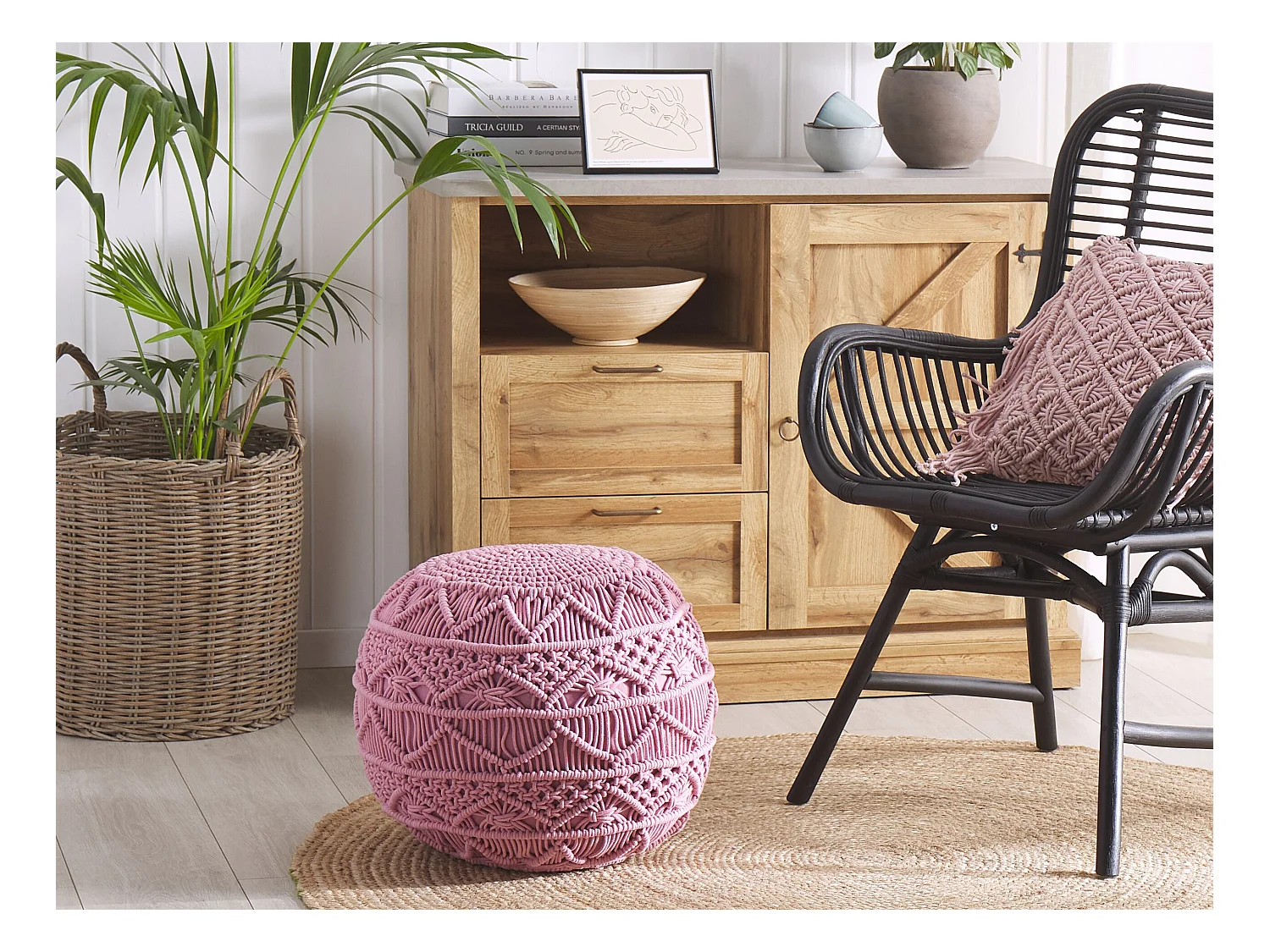 Pouf Macramé KAYSERI Coton Rose