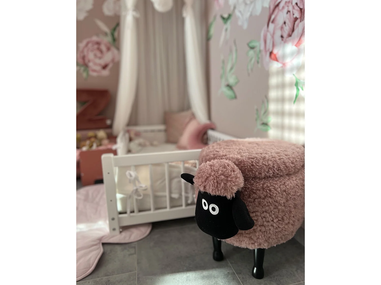 Tabouret de rangement animal SHEEP Tissu Rose