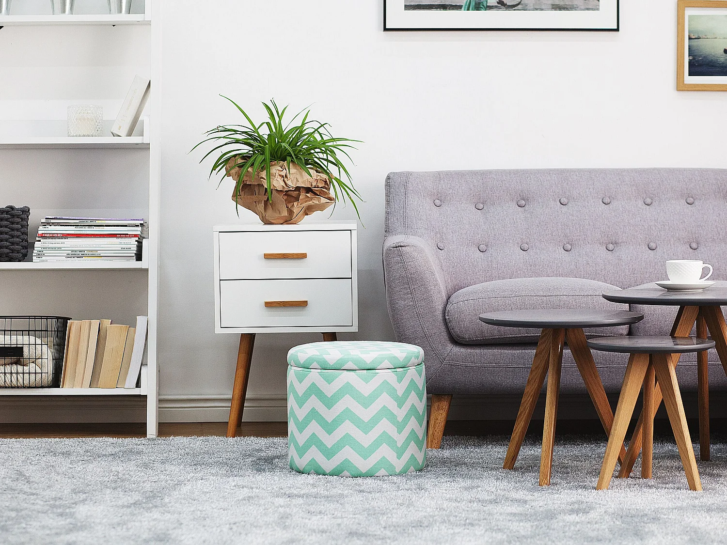 Pouf de rangement TUNICA Coton Vert menthe