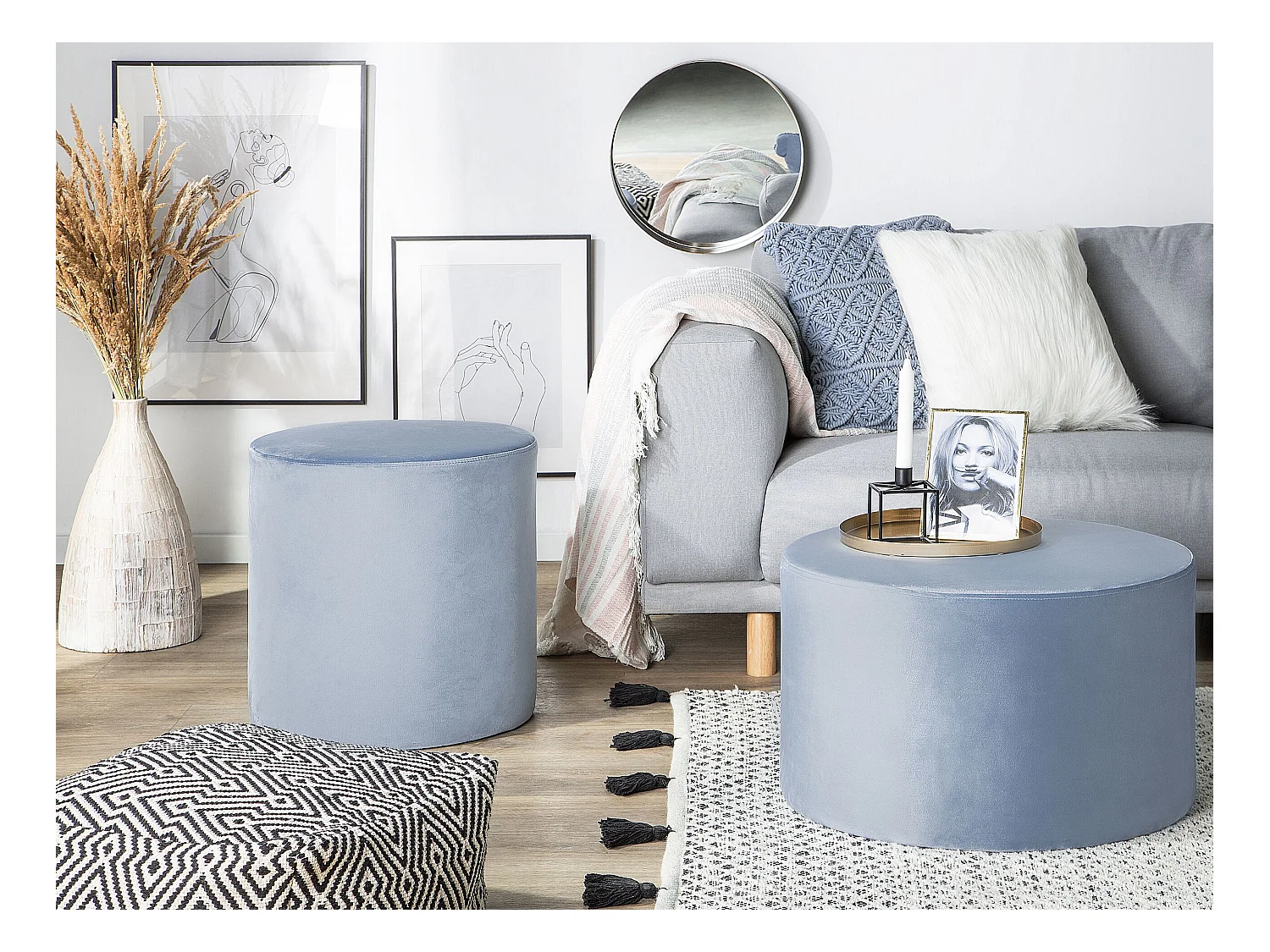 Pouf LOVETT Velours Bleu clair