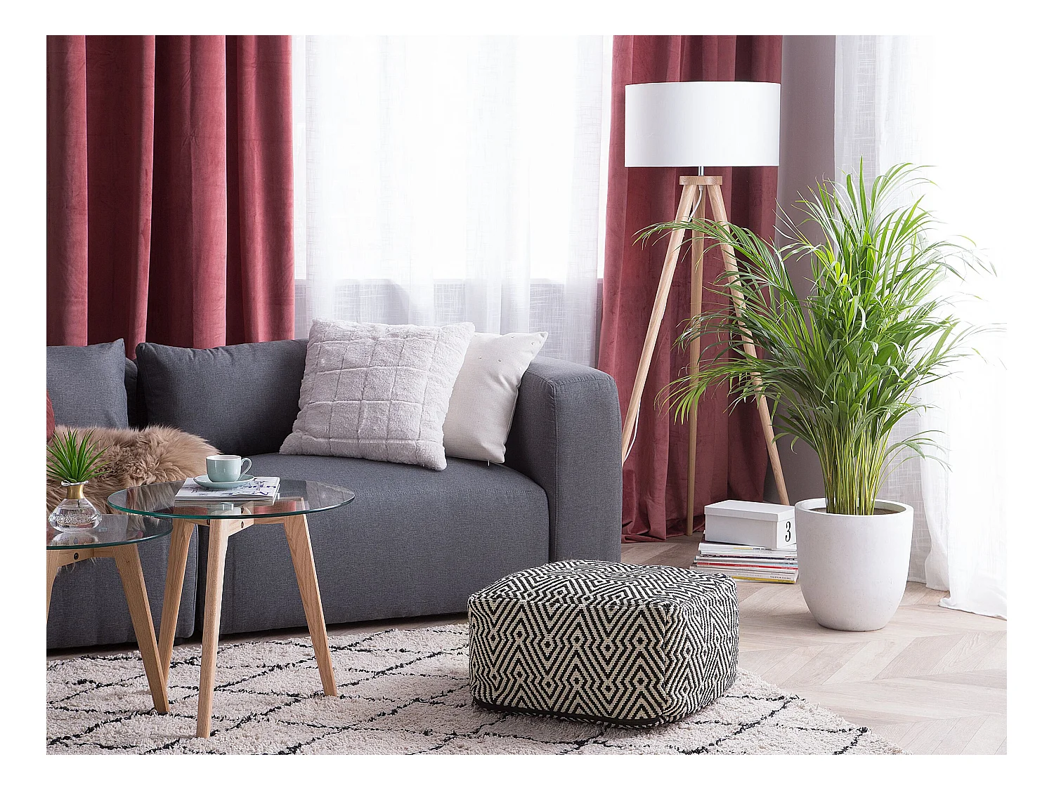 Poef MUKKI Katoen Zwart/wit 50 cm 50 cm 30 cm