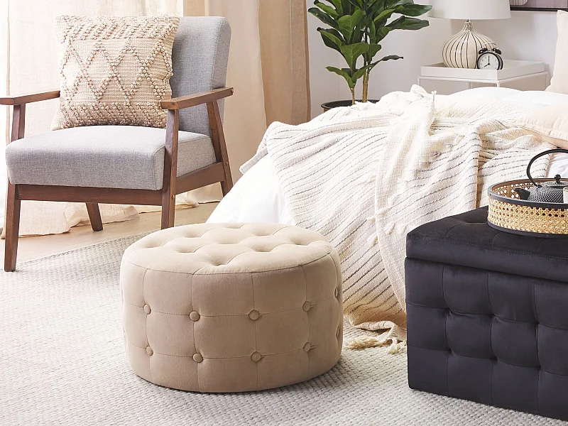 Pouf TAMPA Velluto Beige sabbia 55 cm 55 cm 30 cm