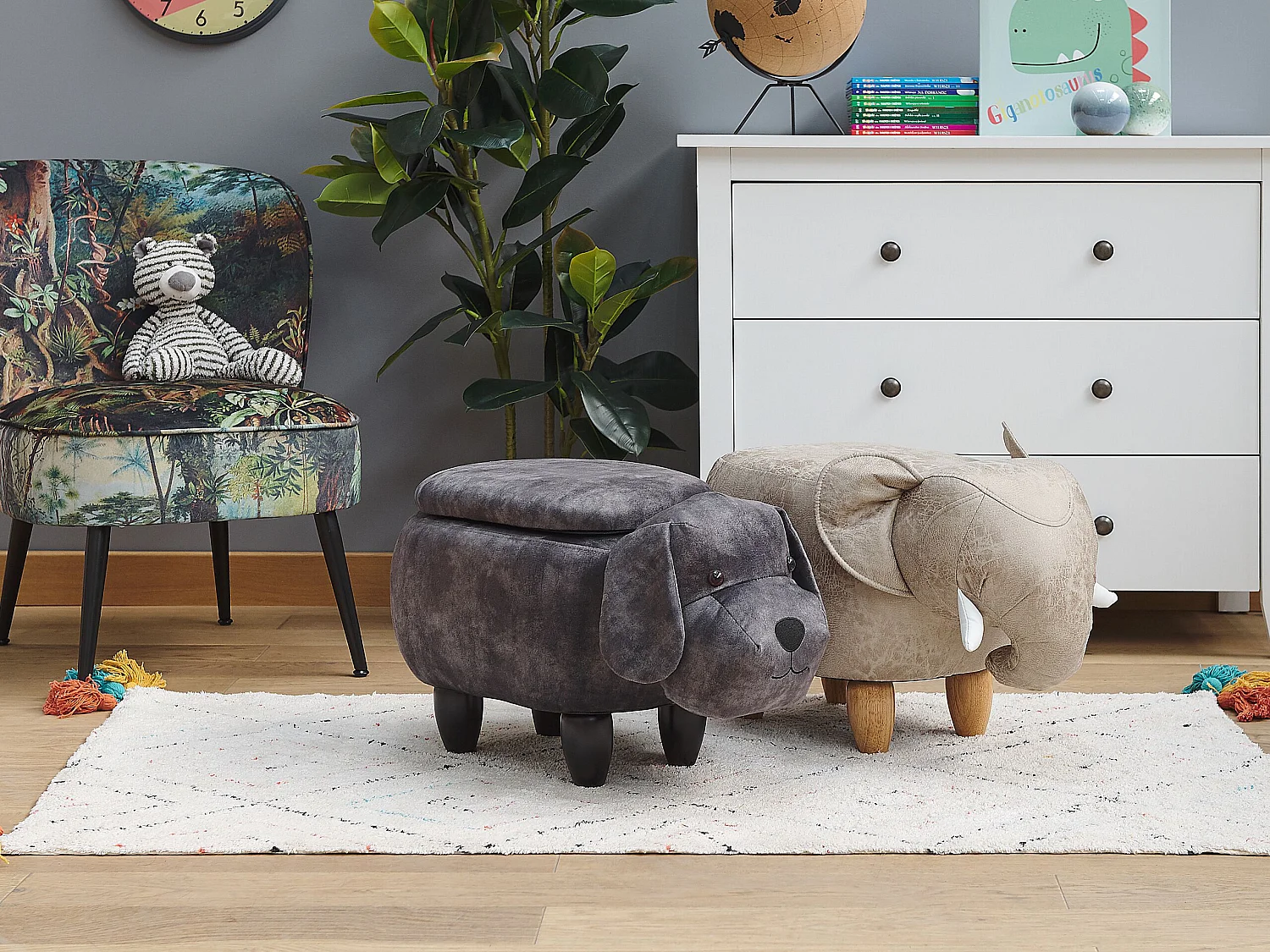 Pouf animaletto in velluto grigio DOGGY