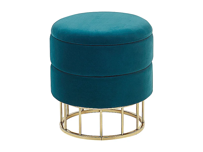 Pufe com arrumação ELGIN Veludo Azul esverdeado 37 cm 37 cm 42 cm