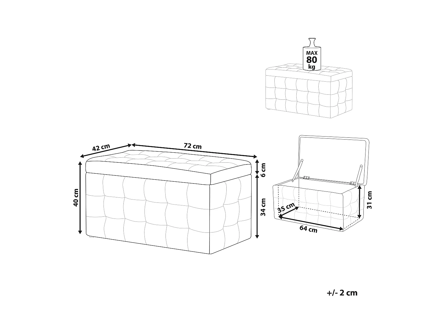 Repousa-pés com arrumação MICHIGAN Veludo Preto