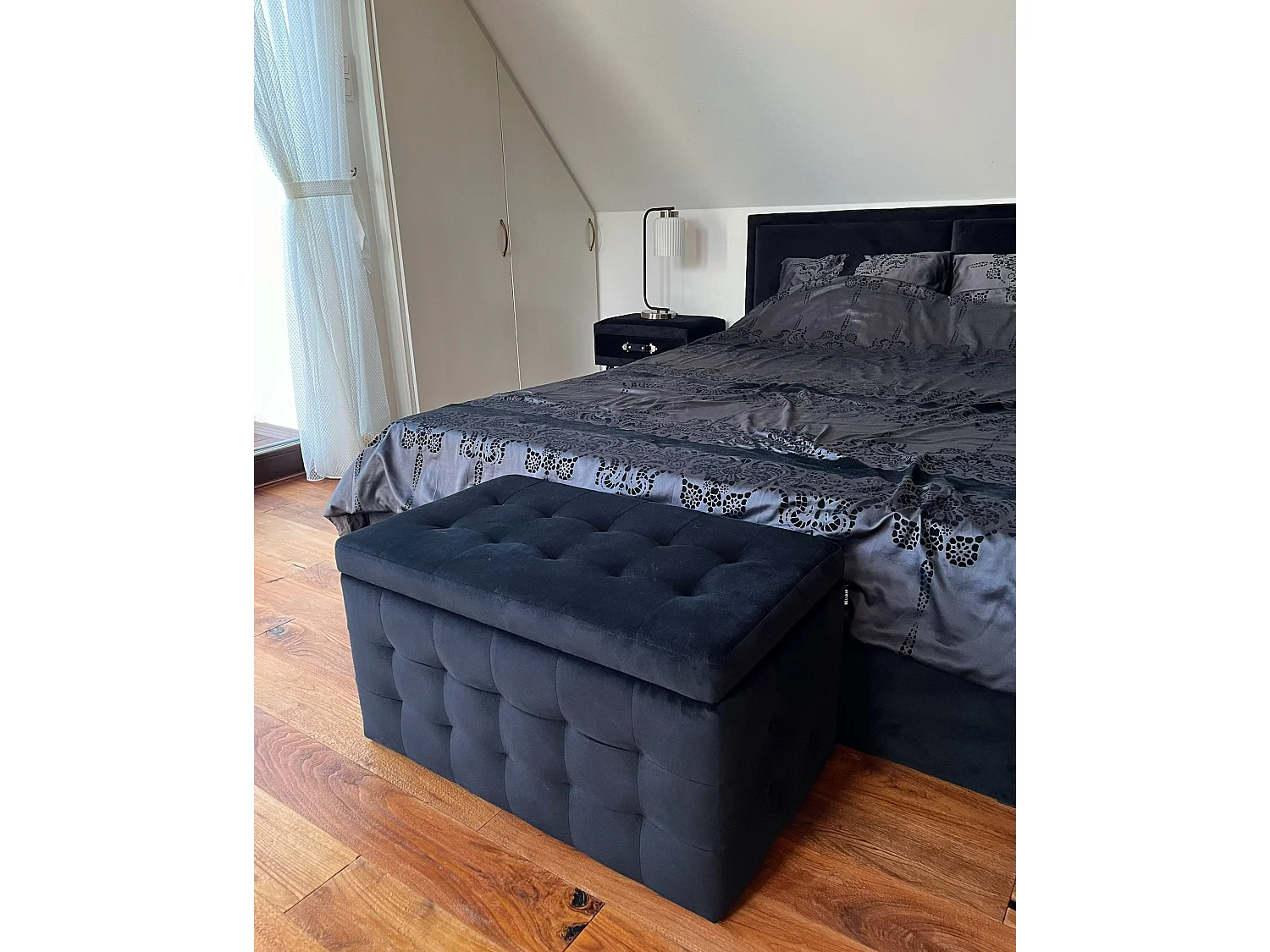 Pouf de rangement MICHIGAN Velours Noir