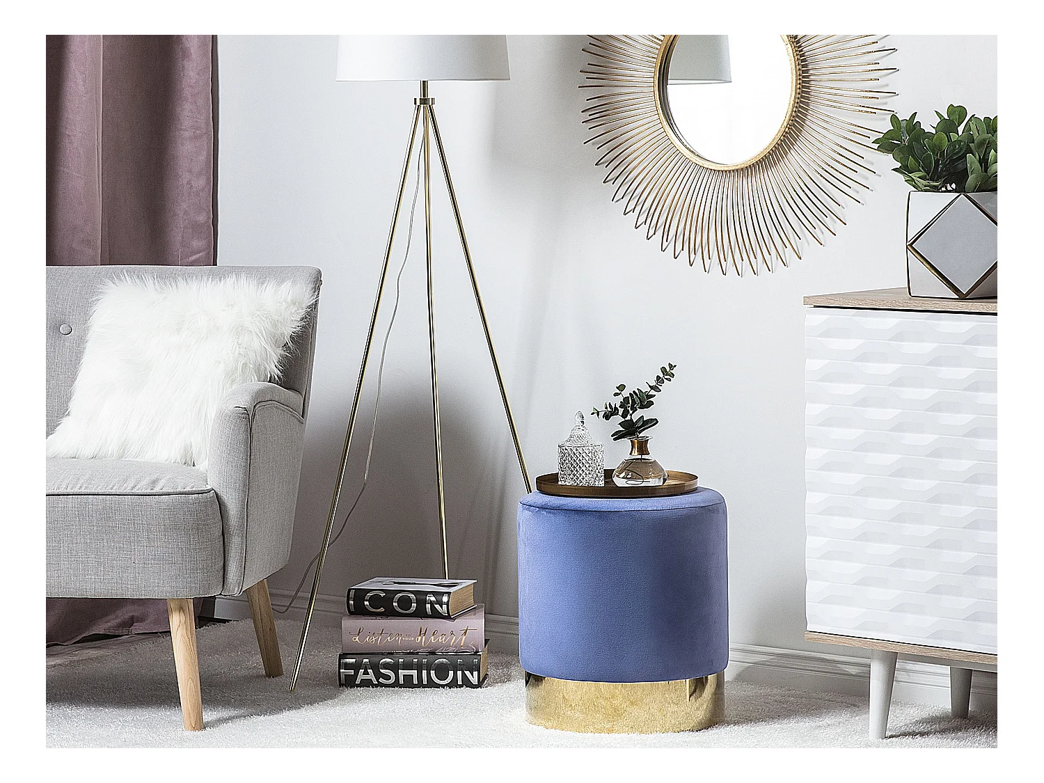 Puf SOPHIA Welur Granatowy 39 cm 39 cm 40 cm