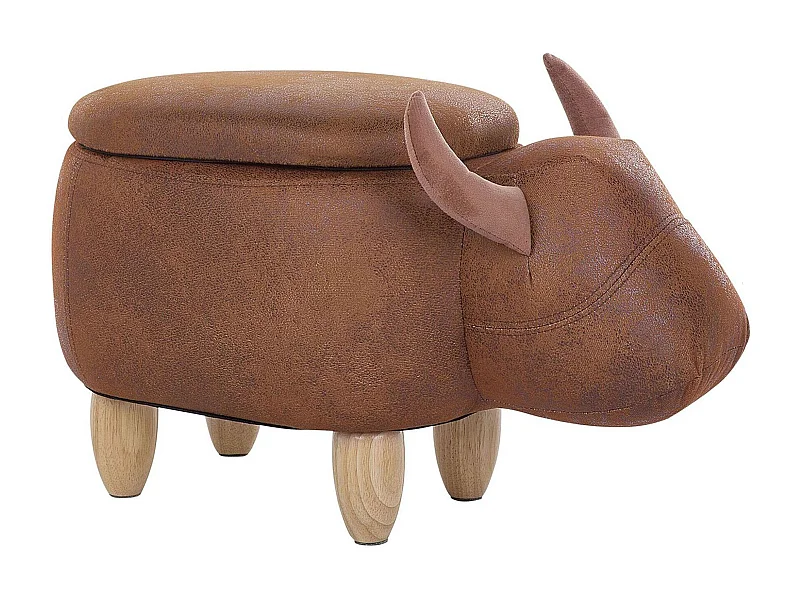 Pouf animaletto tessuto similpelle marrone motivo mucca COW