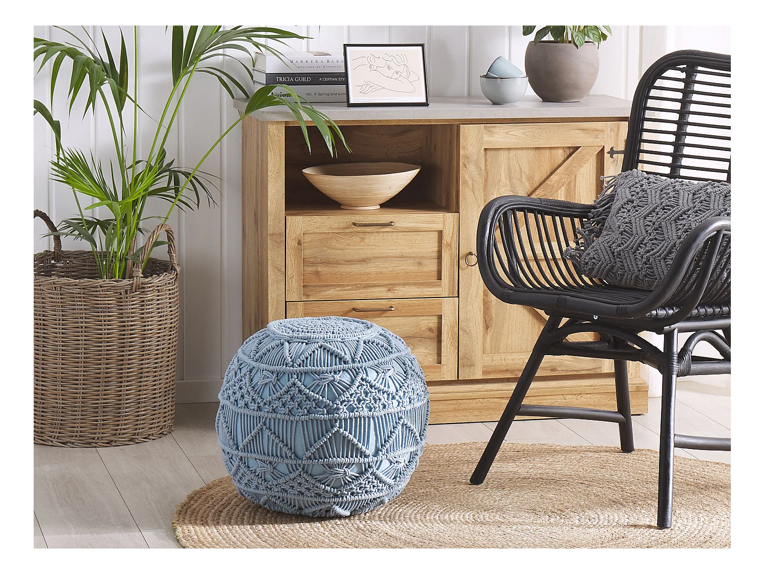 Pouf Macramé KAYSERI Coton Bleu