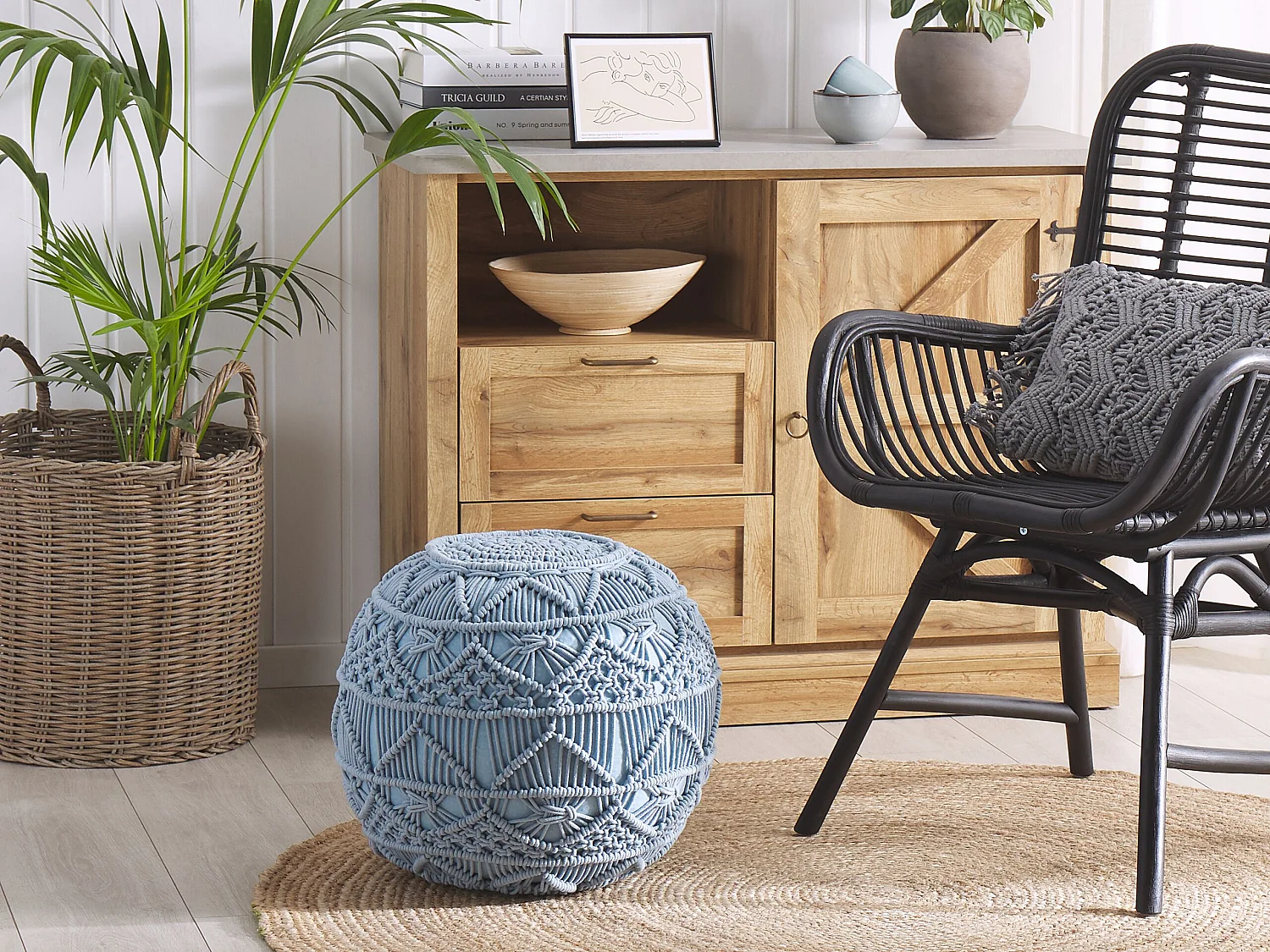 Pouf Macramè KAYSERI Cotone Blu 40 cm 40 cm 40 cm