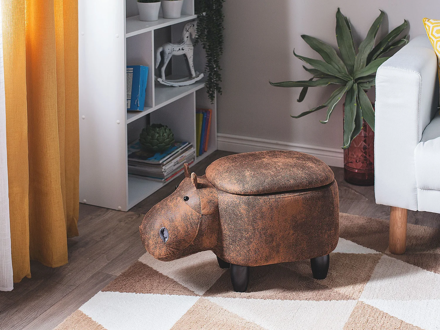 Tabouret de rangement animal HIPPO Cuir PU Marron