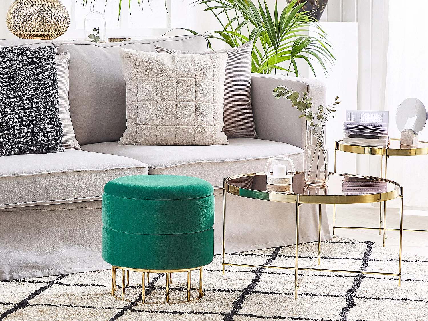 Pouf de rangement ELGIN Velours Vert foncé