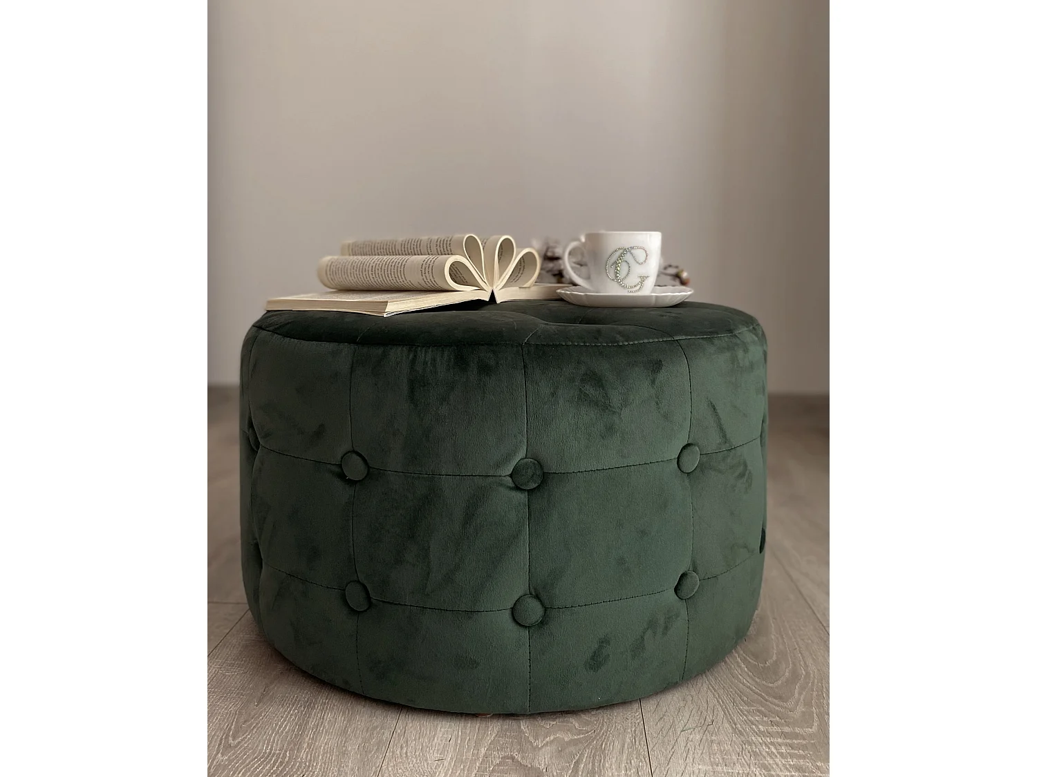 Pouf TAMPA Samtstoff Dunkelgrün 55 cm 55 cm 30 cm