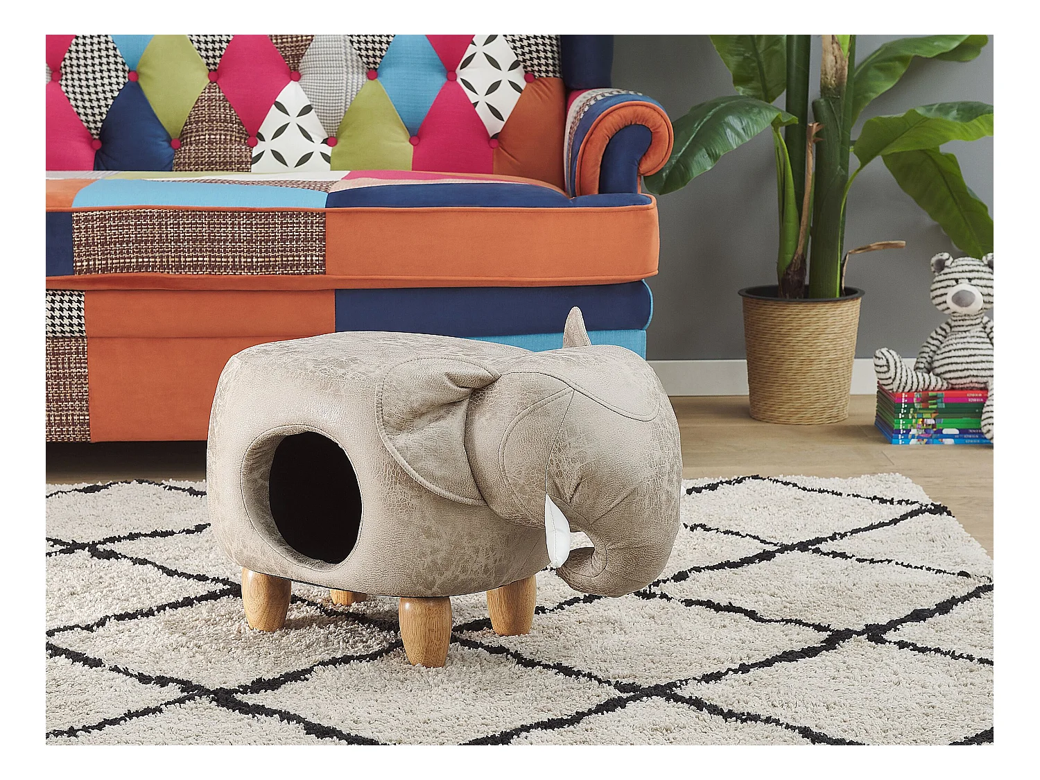 Pufa zwierzak ekoskóra ze schowkiem szara JUMBO