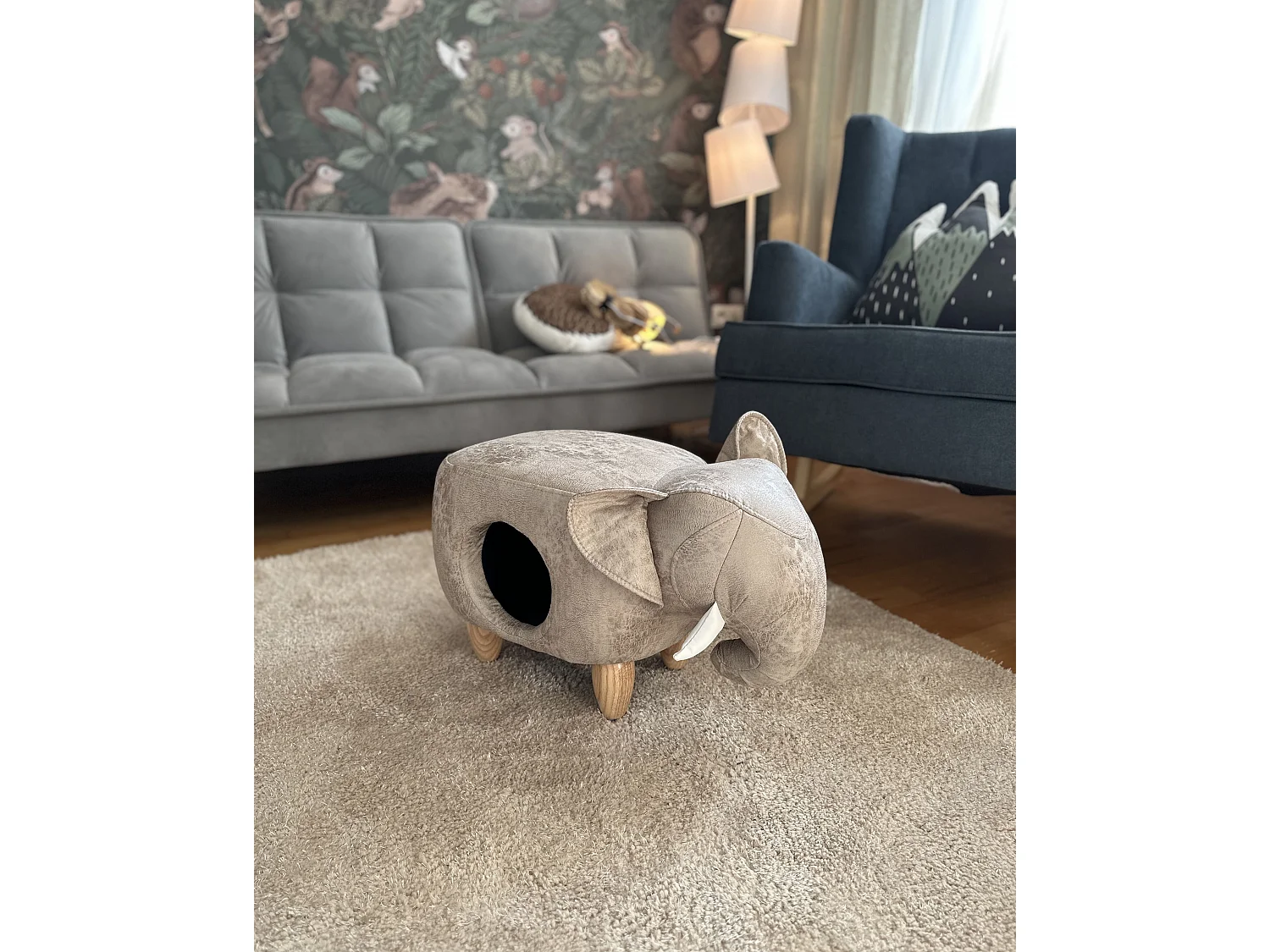 Djurpuff med förvaring JUMBO Elefant Konstläder Grå