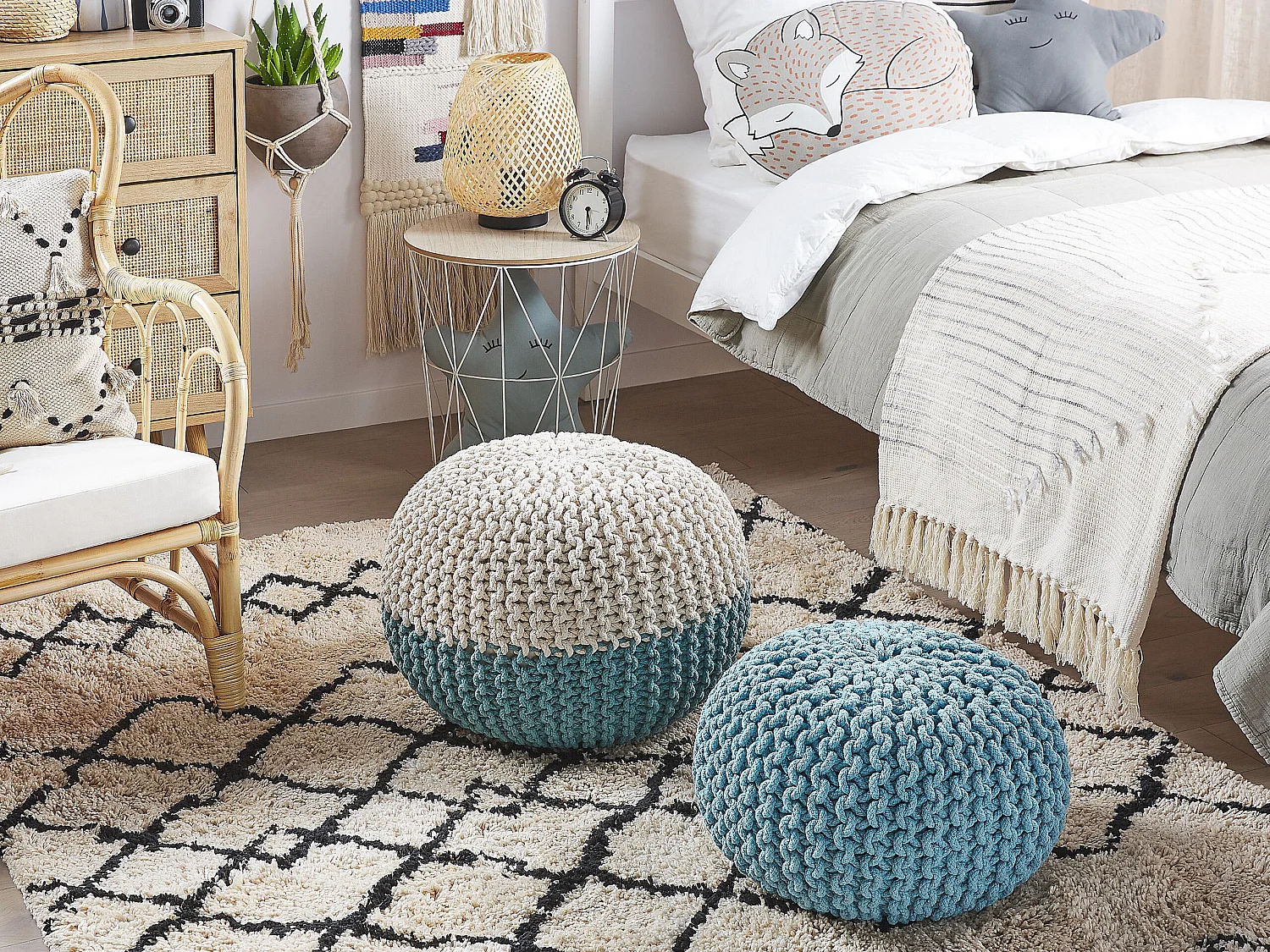 Ottoman CONRAD Bleu clair Coton 50 cm 50 cm