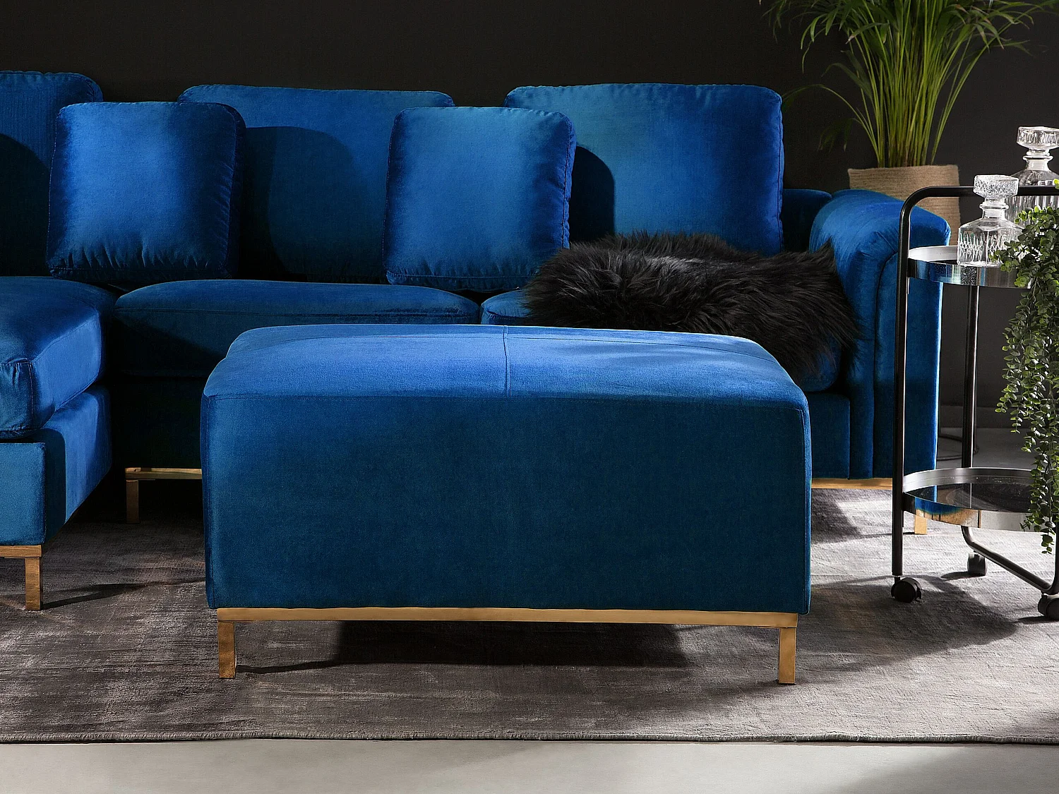 Ottoman OSLO Velours Bleu foncé