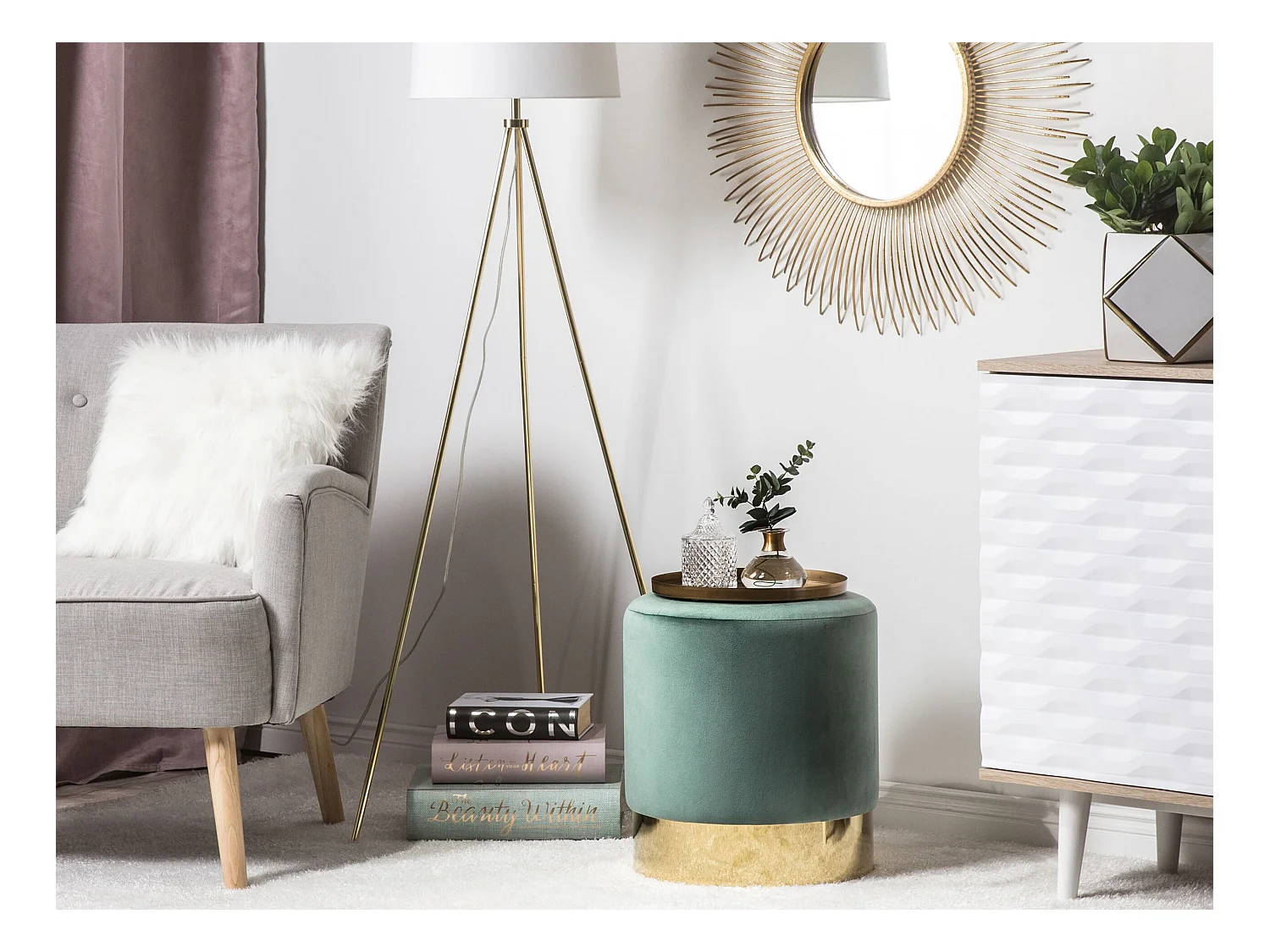 Pouf grün Samtstoff ⌀ 39 cm SOPHIA
