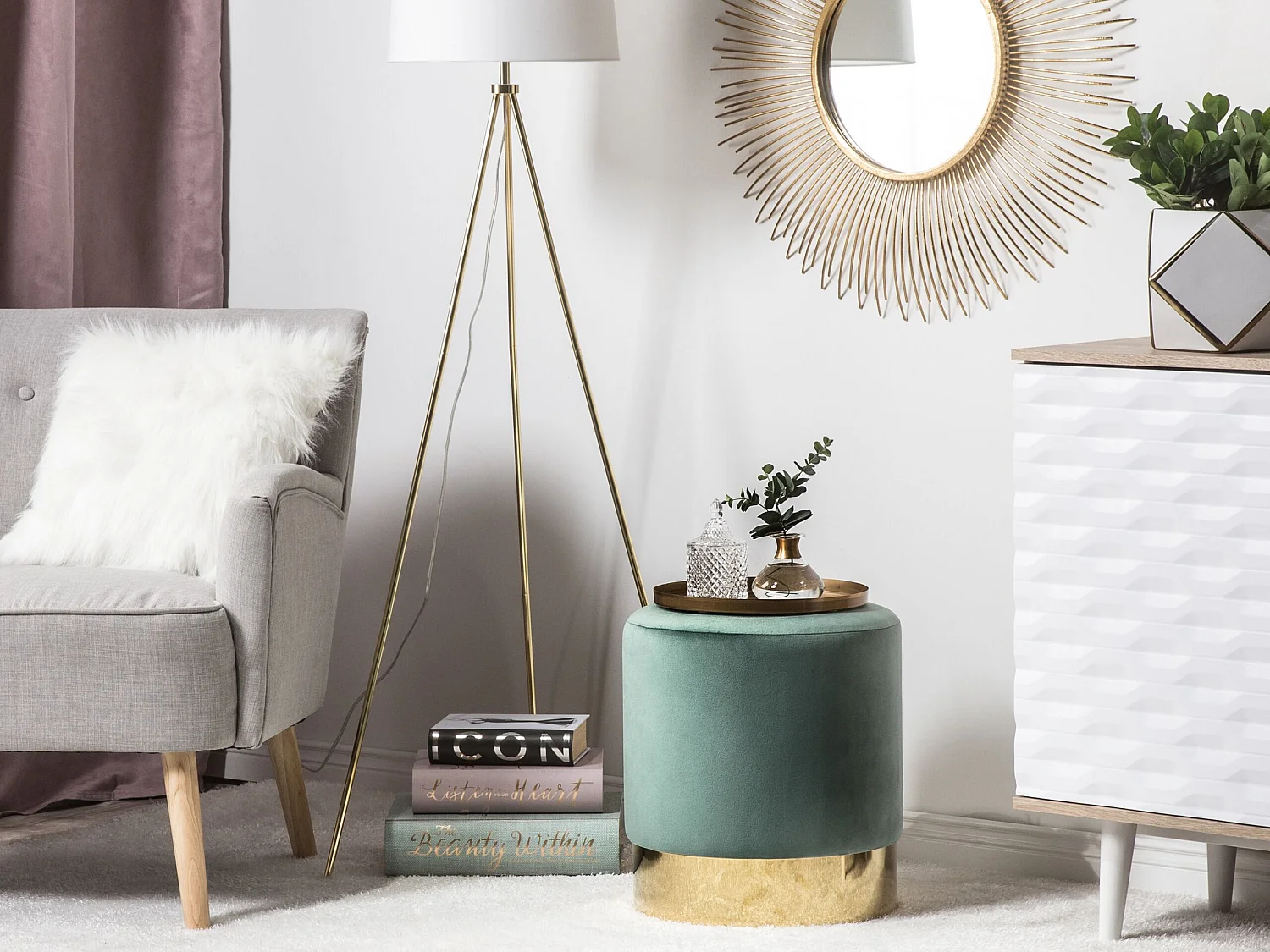 Pouf en velours vert foncé ⌀ 39 cm SOPHIA