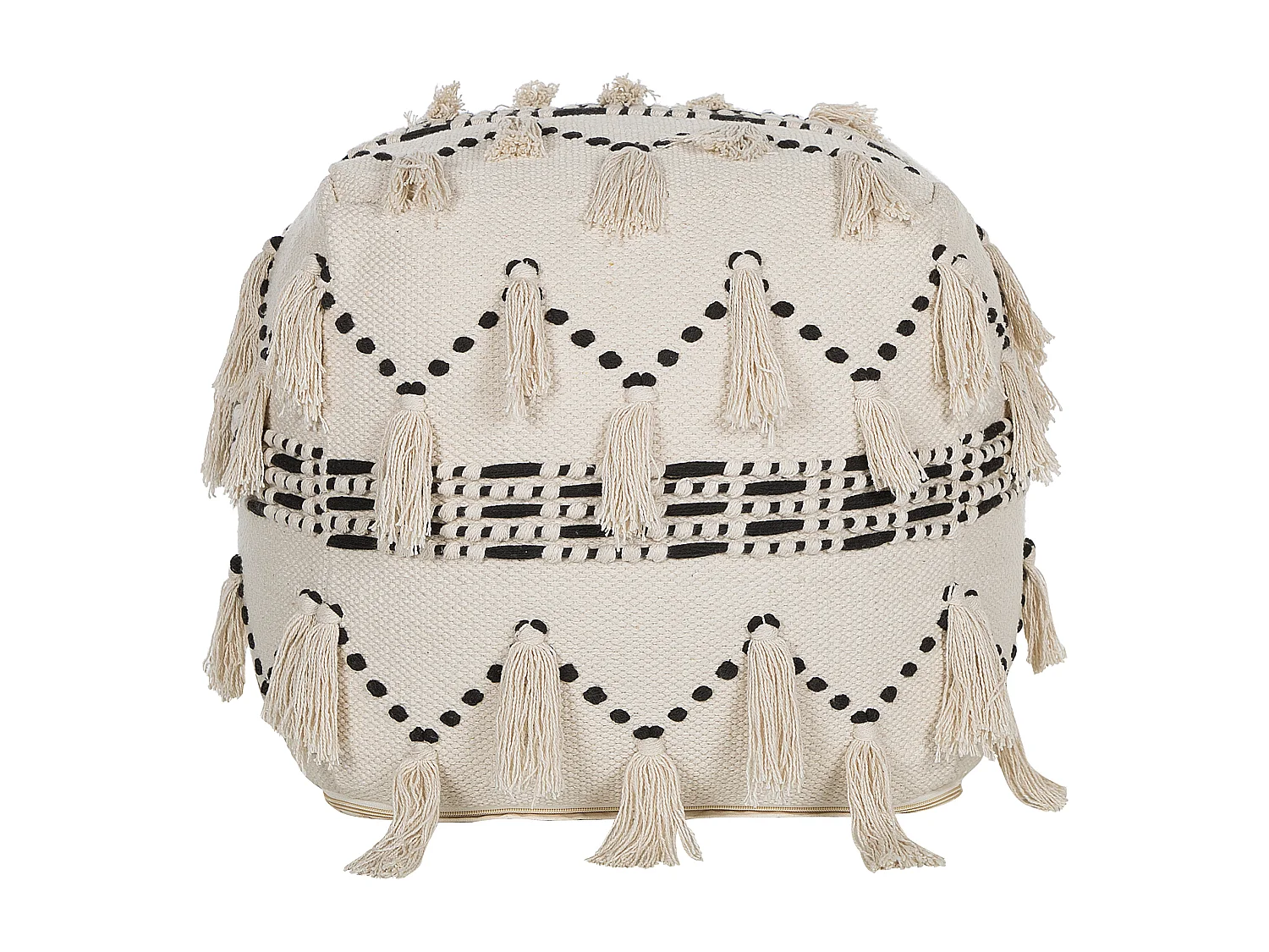 Pouf in Beige und Schwarz 50 x 50 cm Baumwolle in Boho-Stil Fransen Thondi
