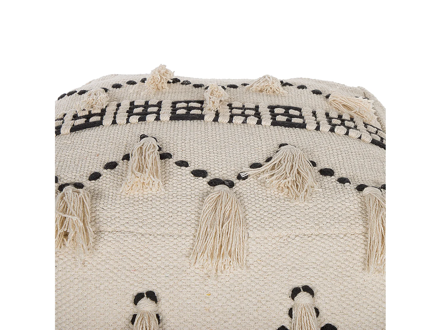 Pouf in Beige und Schwarz 50 x 50 cm Baumwolle in Boho-Stil Fransen Thondi